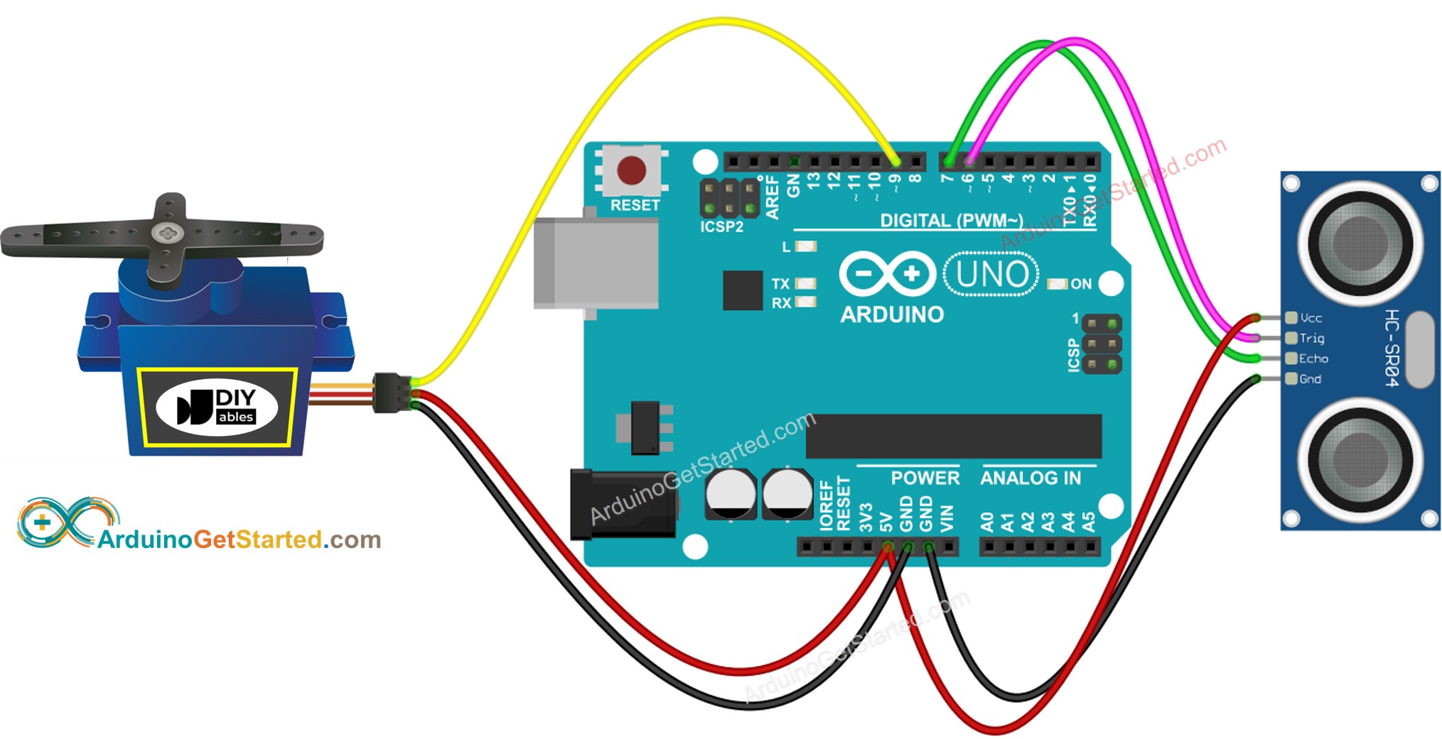 Arduino Ultraschallsensor-Servomotor-Verdrahtungsdiagramm