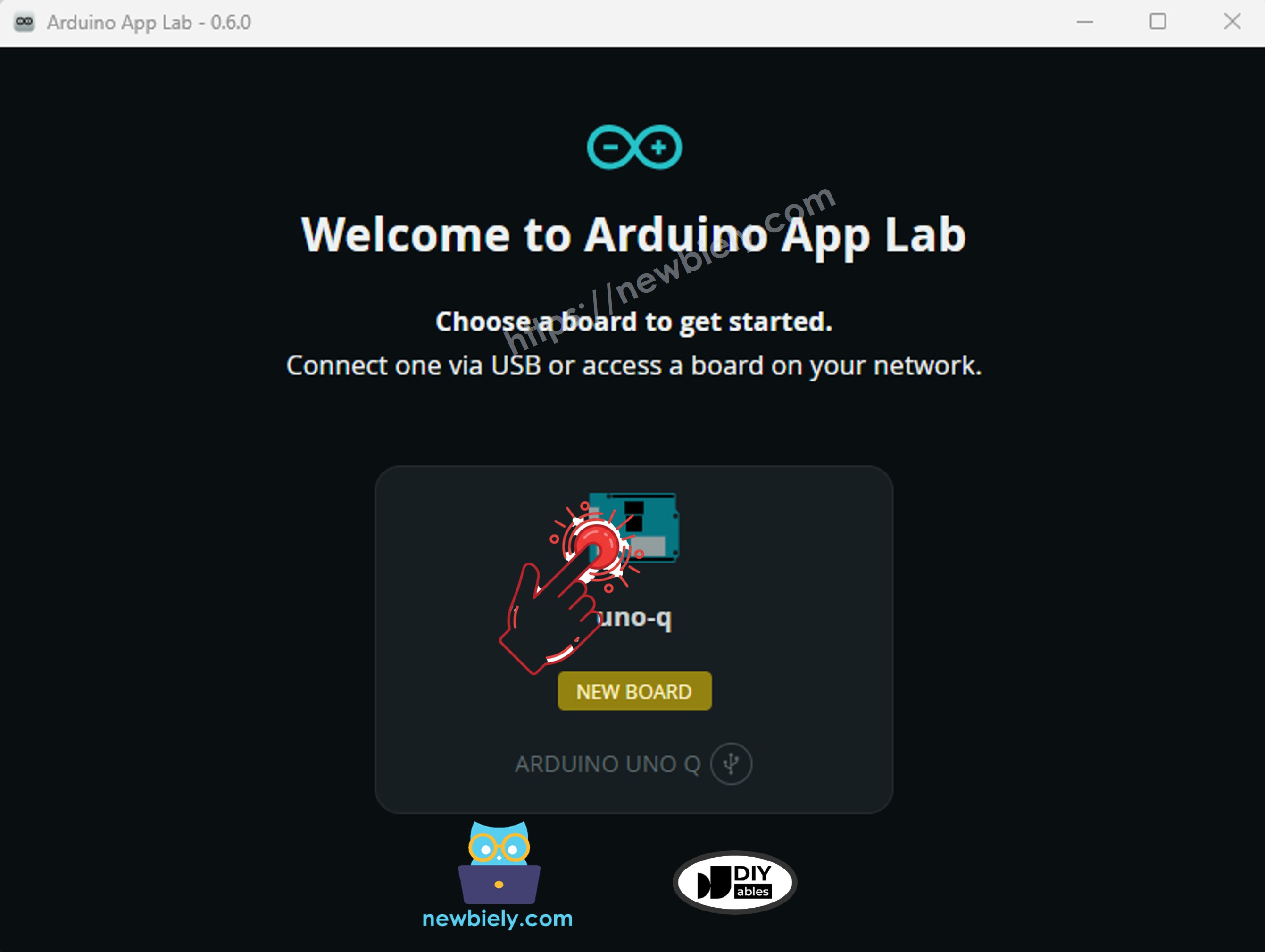 Arduino App Lab – Klicken Sie auf die Platine