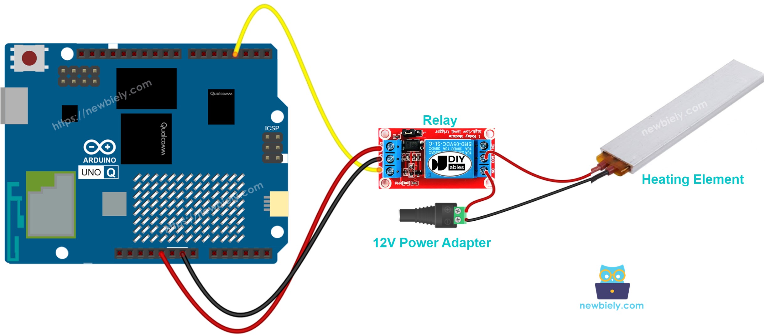 Arduino UNO Q Steuert Heizelement Verdrahtungsdiagramm