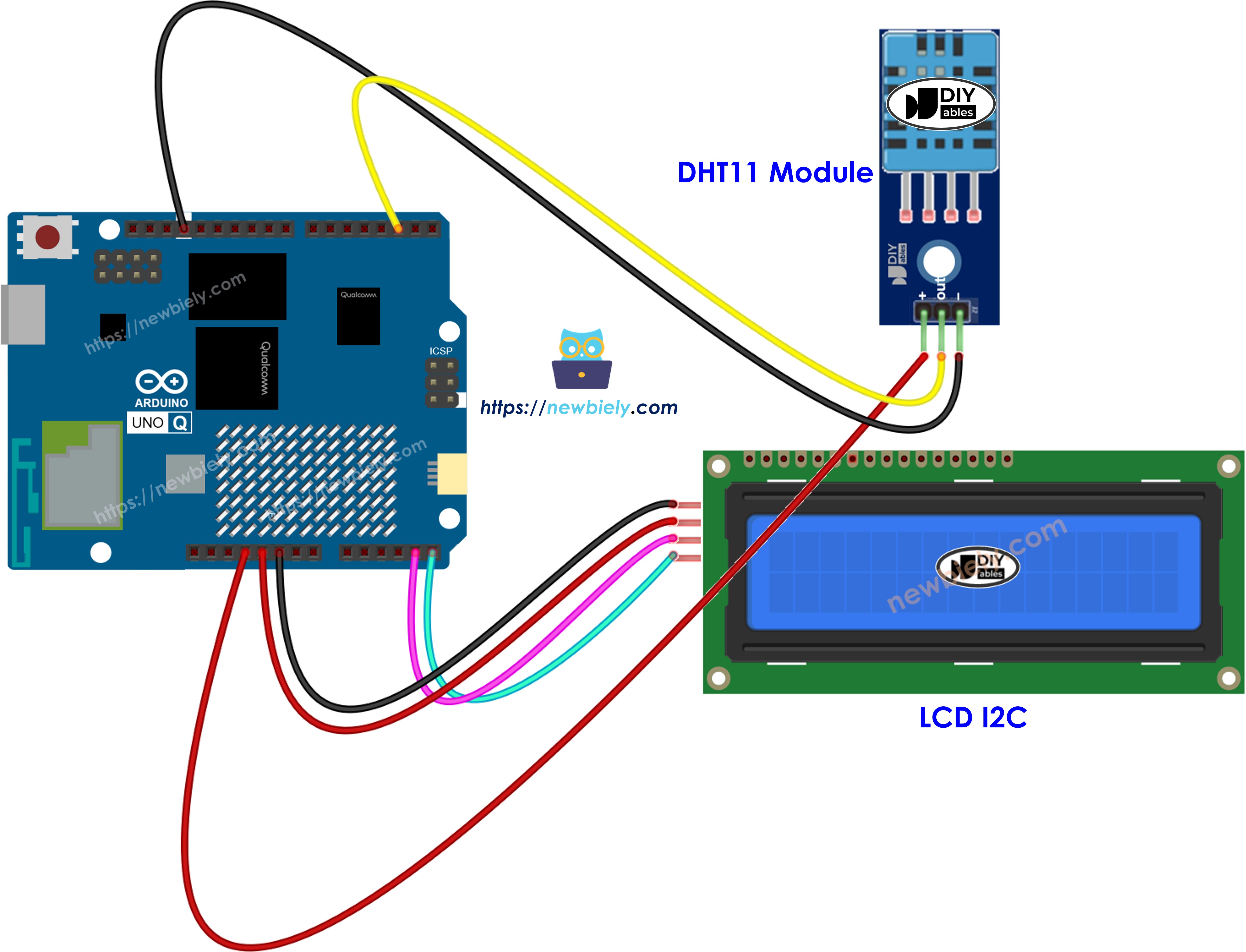 Arduino UNO Q DHT11 LCD Schaltplan