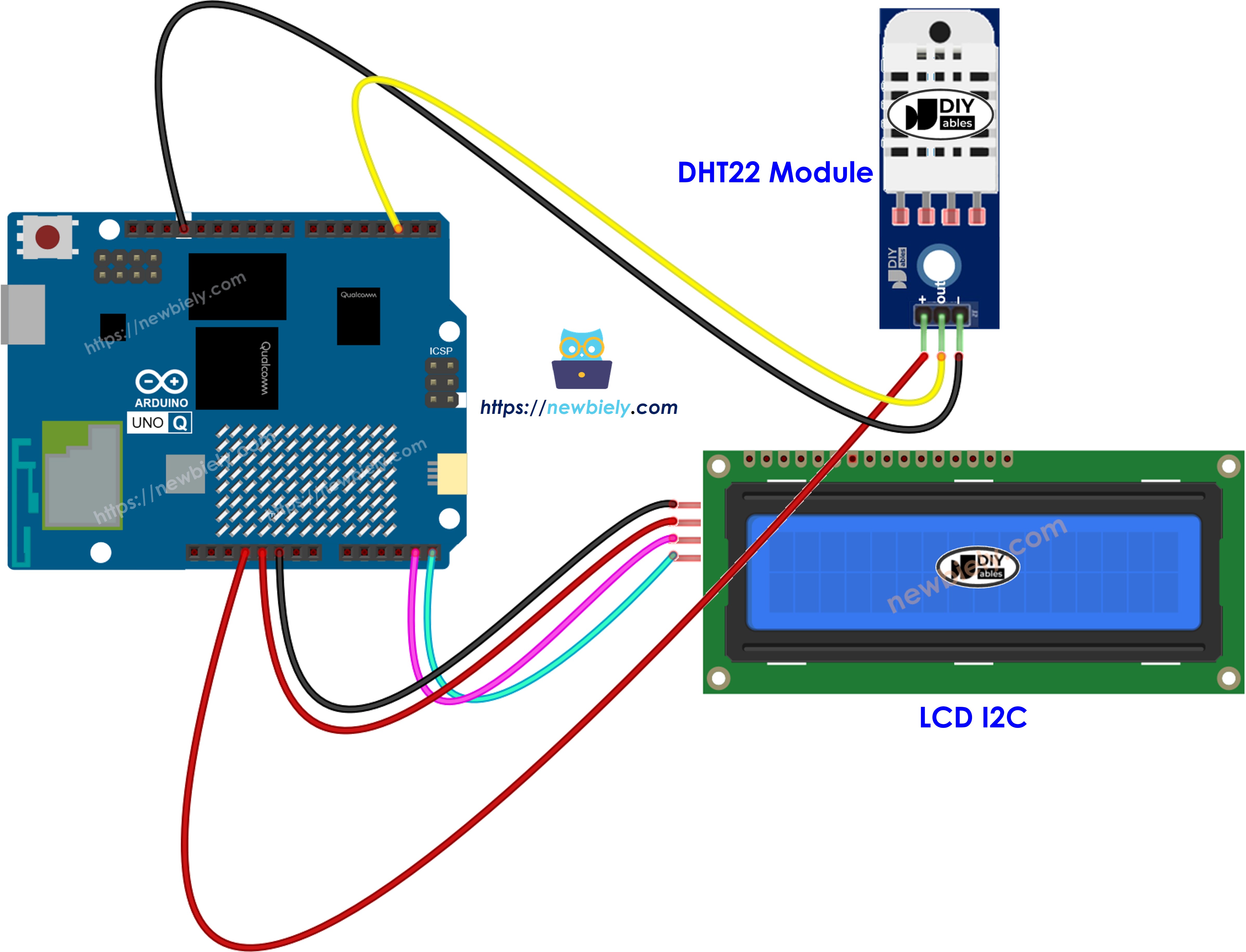 Arduino UNO Q DHT22 LCD Schaltschema