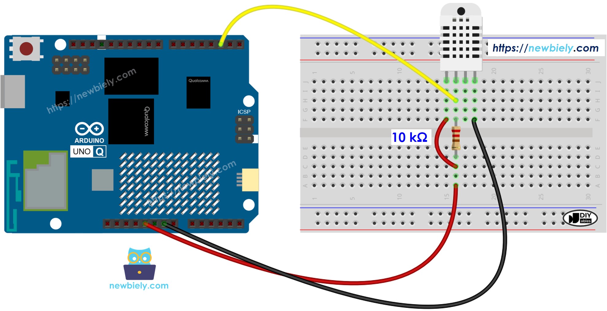Arduino UNO Q DHT22-Sensor-Verdrahtungsdiagramm