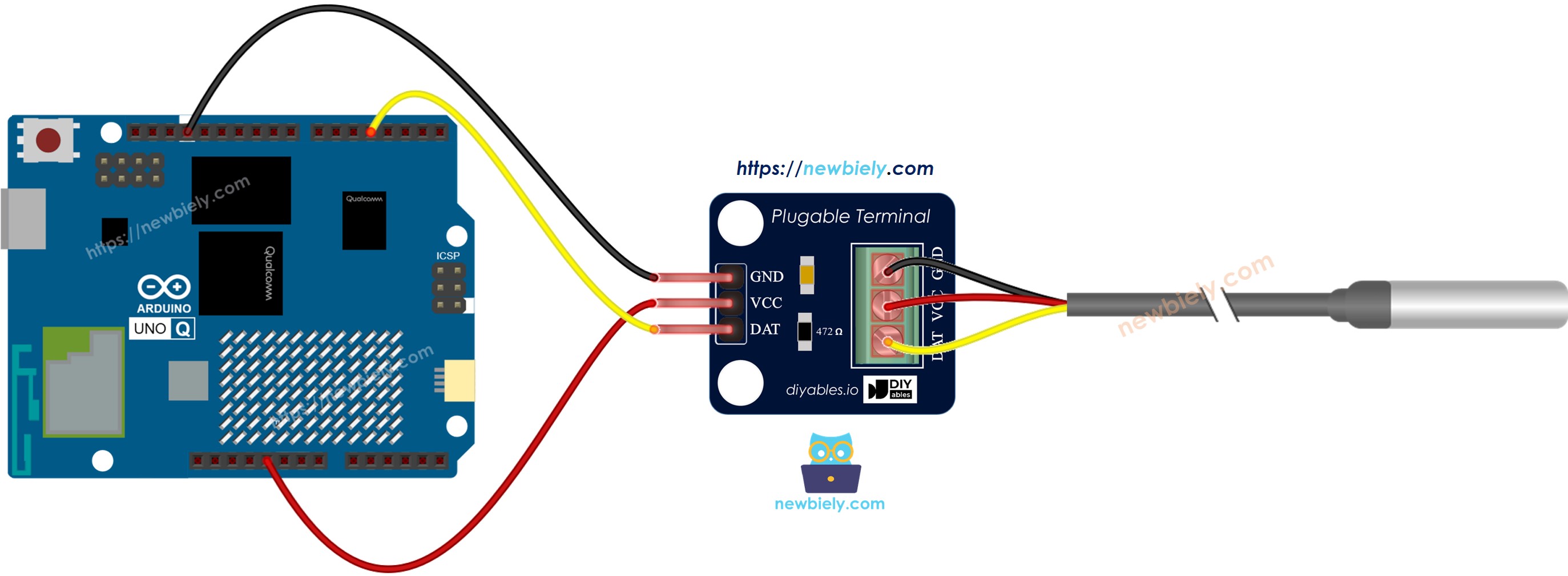 Arduino UNO Q DS18B20 Adapter Schaltplan