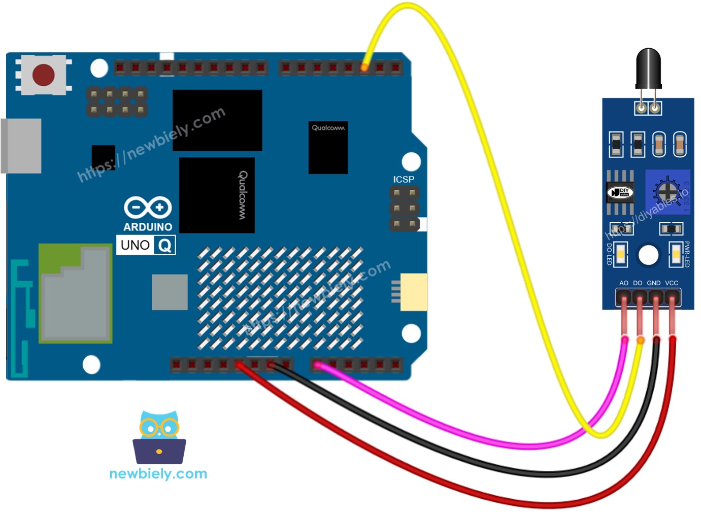 Arduino UNO Q Flammen Sensor Schaltungsschema