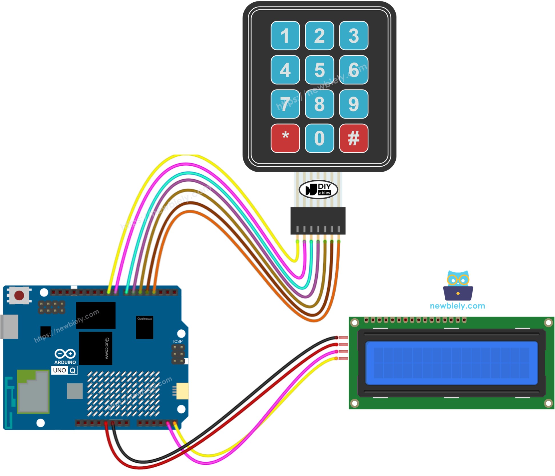 Arduino UNO Q Tastatur LCD Schaltschema