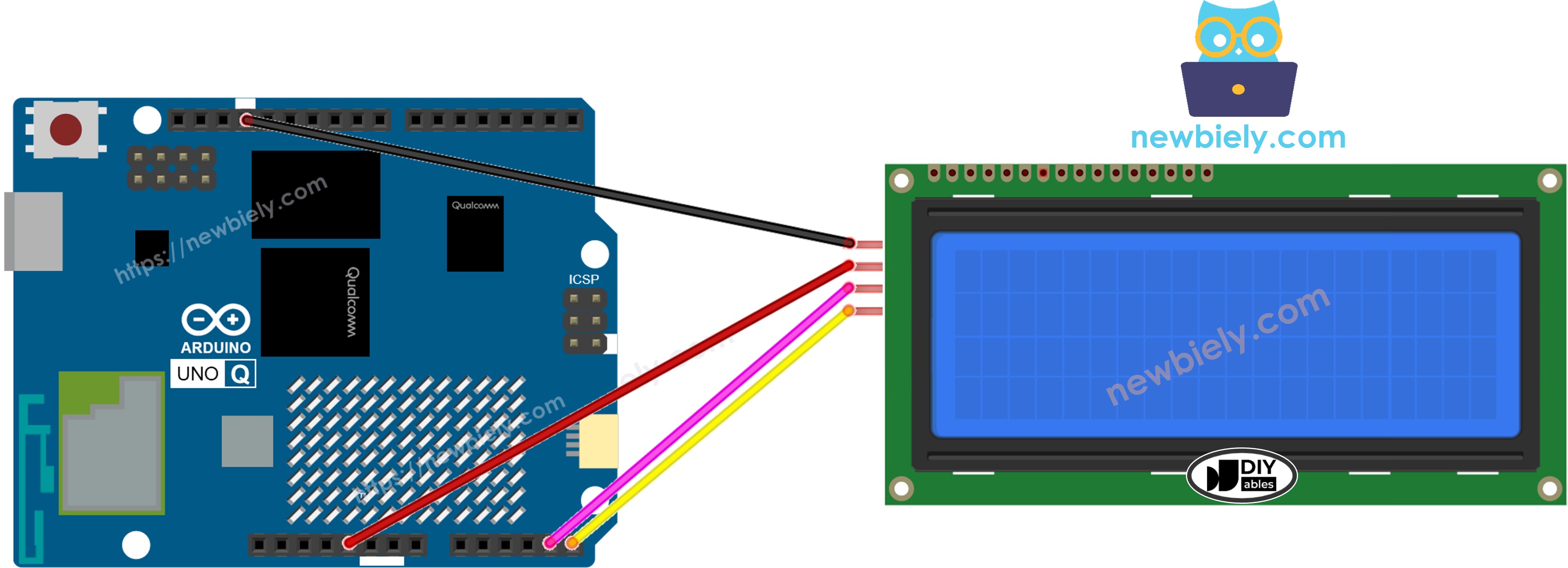 Arduino UNO Q LCD 20x4 Verdrahtungsdiagramm