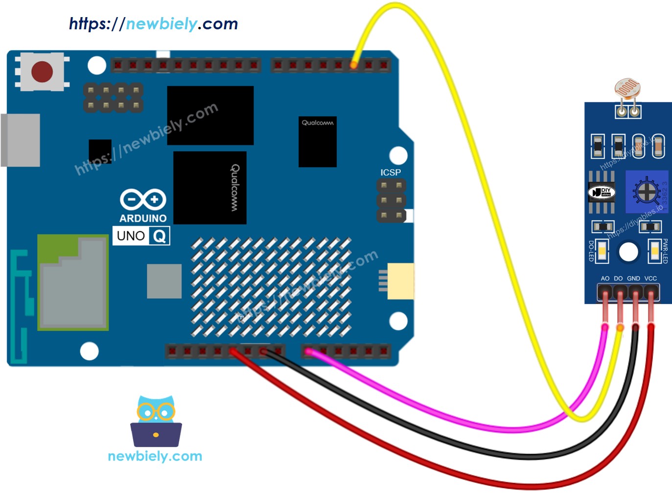Arduino UNO Q LDR Light Sensor Module Wiring Diagram
