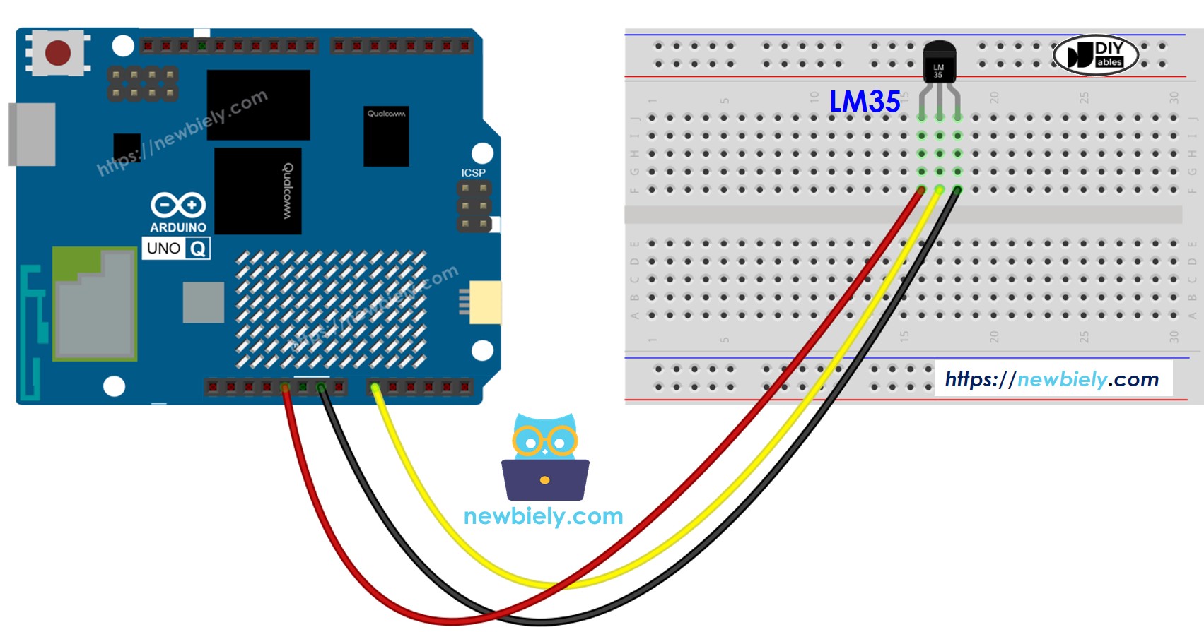 Arduino UNO Q LM35 Temperatursensor Schaltplan
