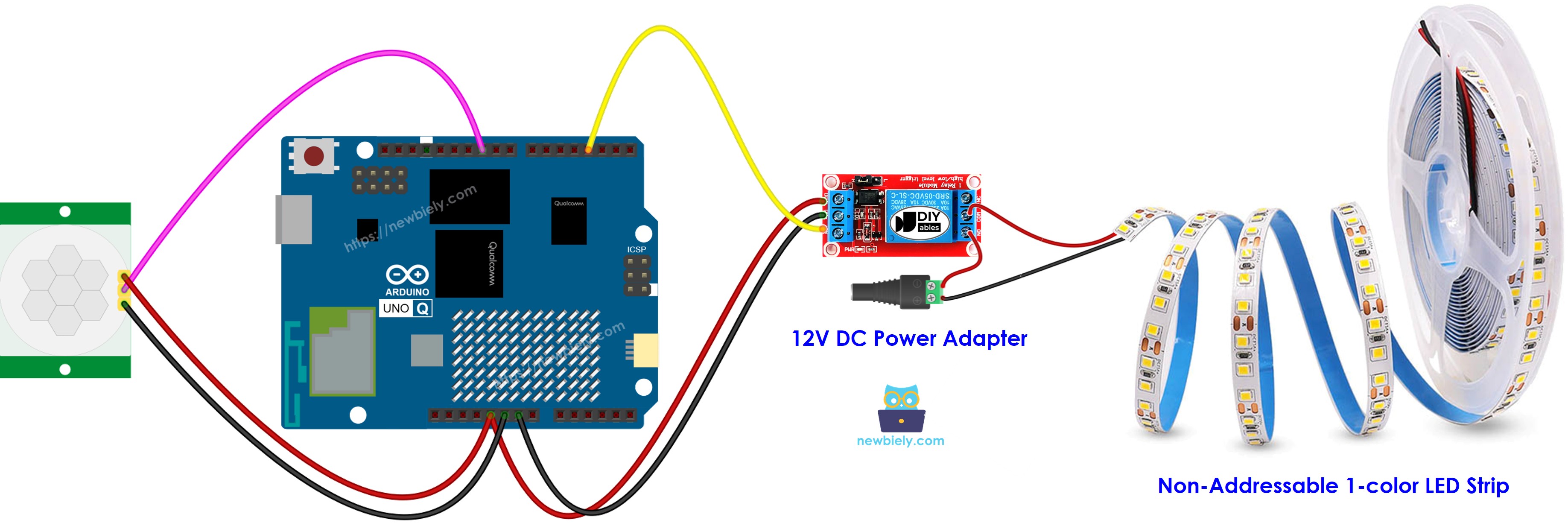 Arduino UNO Q Motion Sensor LED Strip Wiring Diagram