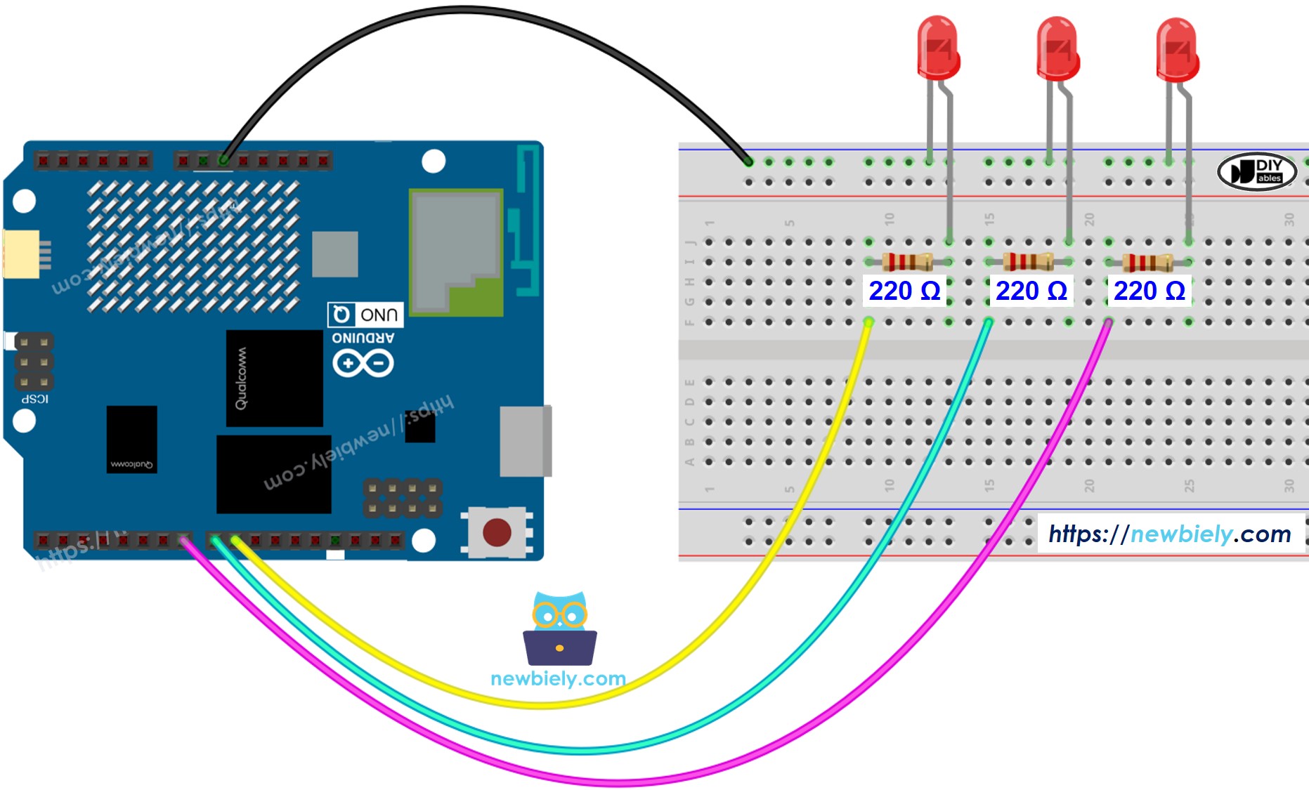 Arduino UNO Q Schaltplan mehrere LEDs
