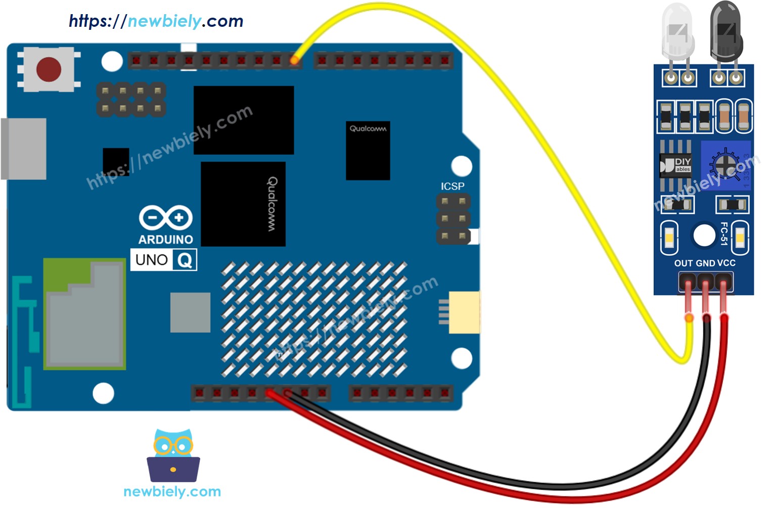 Arduino UNO Q IR-Hinderniserkennung Sensor Schaltplan