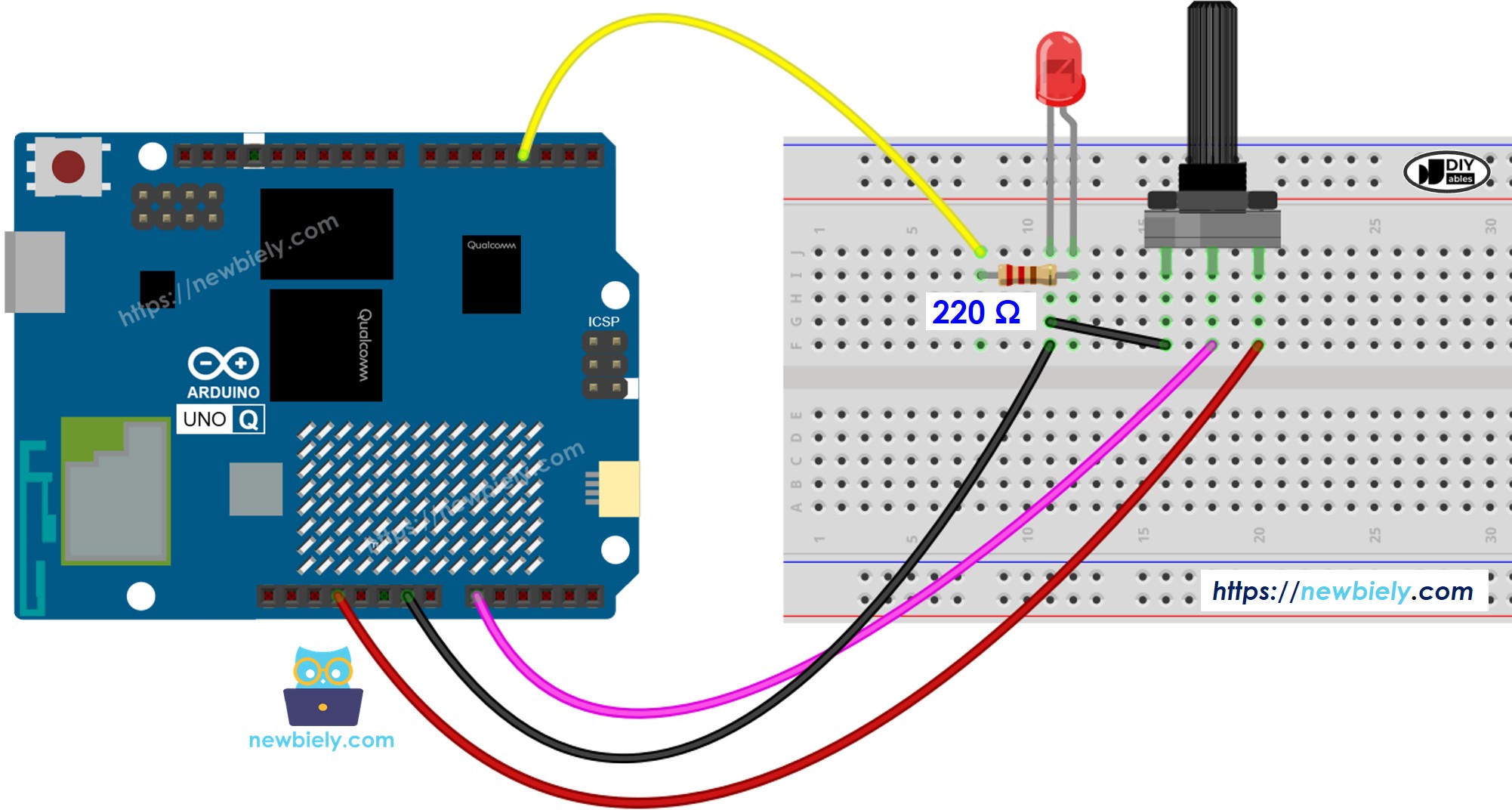 Arduino UNO Q Potentiometer LED Schaltplan