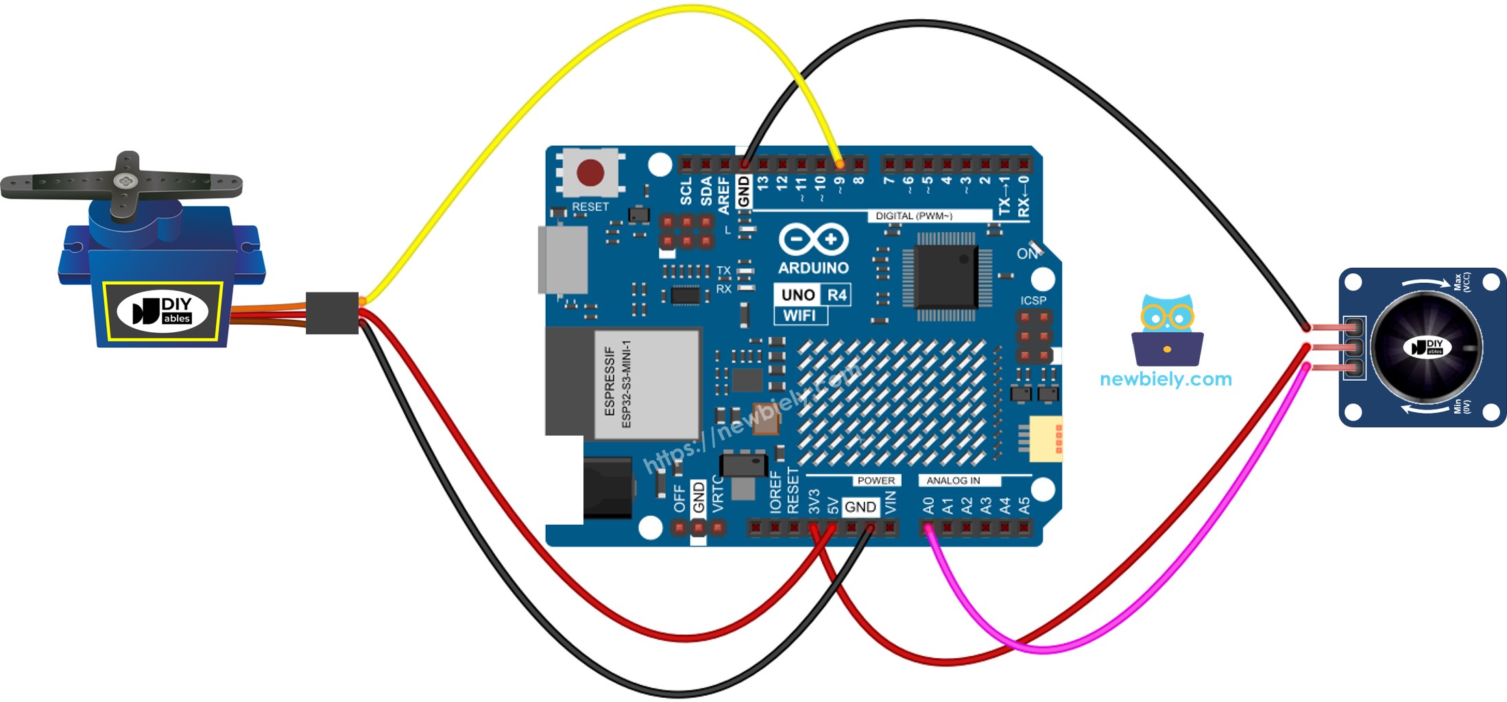 Arduino UNO Q Servomotor Potentiometer Schaltplan