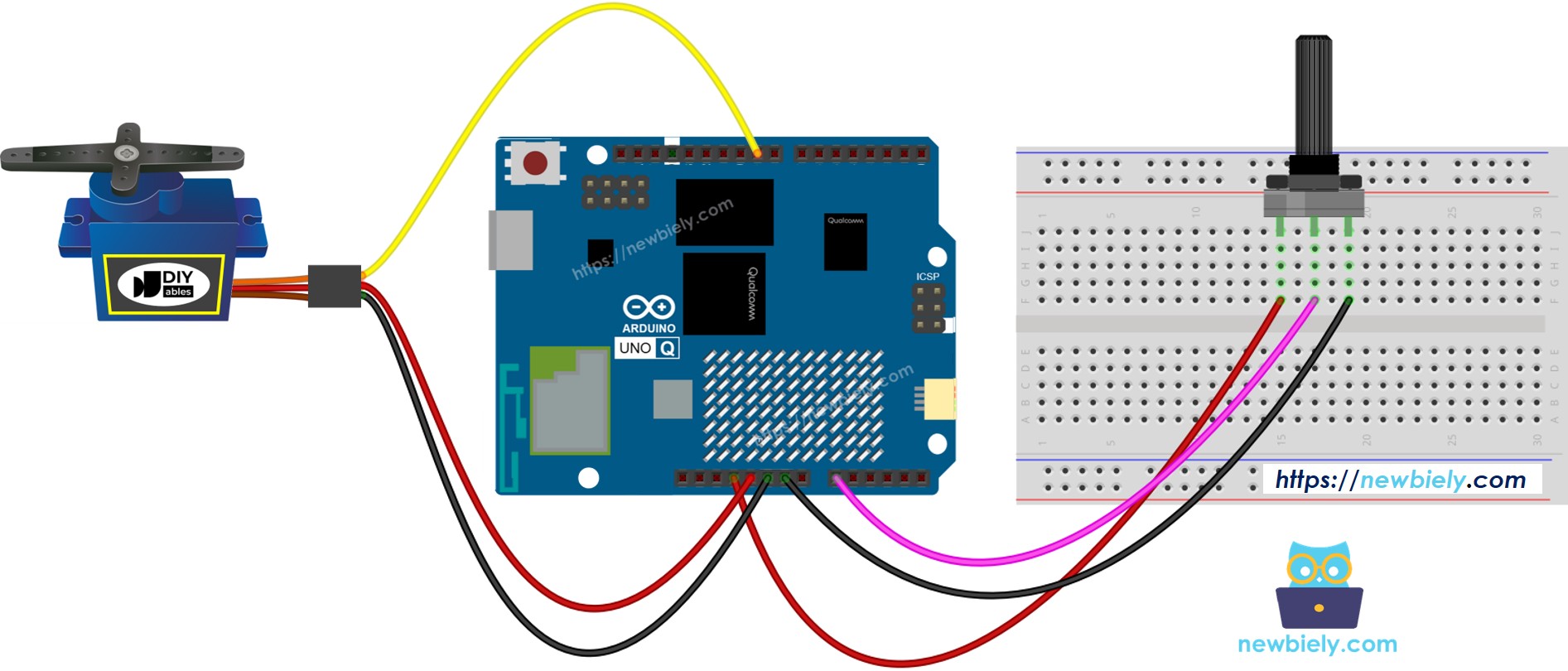 Arduino UNO Q Servomotor Potentiometer Schaltplan