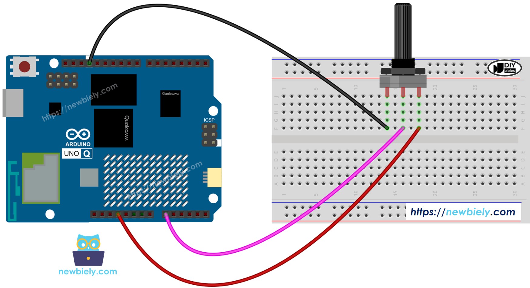 Arduino UNO Q Potentiometer Verdrahtungsschema