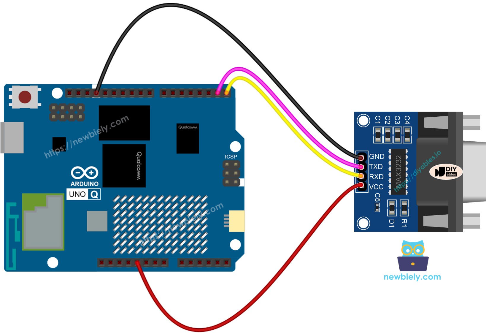 Arduino UNO Q TTL zu RS232-Modul-Verdrahtungsdiagramm