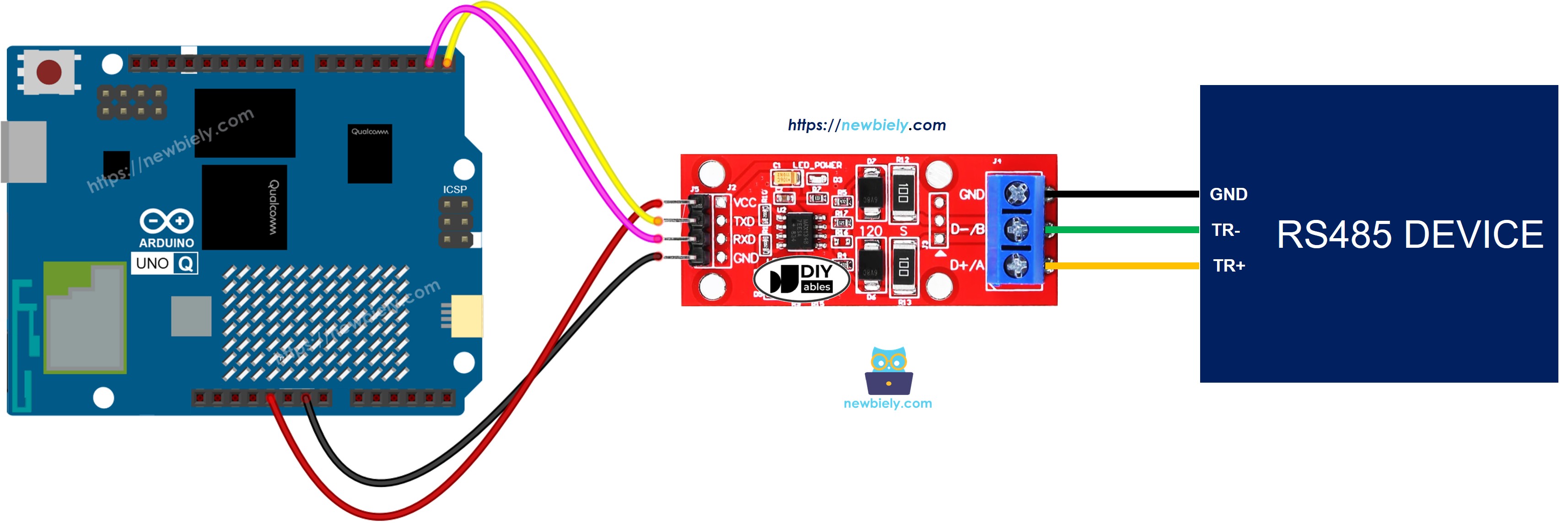 Arduino UNO Q TTL zu RS485 Modul Verdrahtungsdiagramm