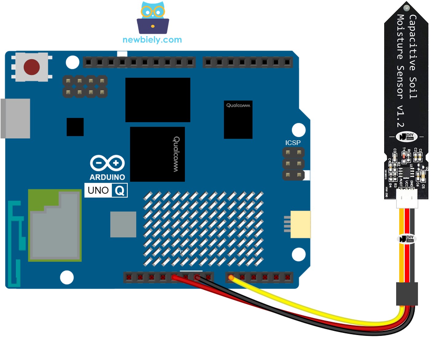 Arduino UNO Q Bodenfeuchte-Sensor Verdrahtungsdiagramm