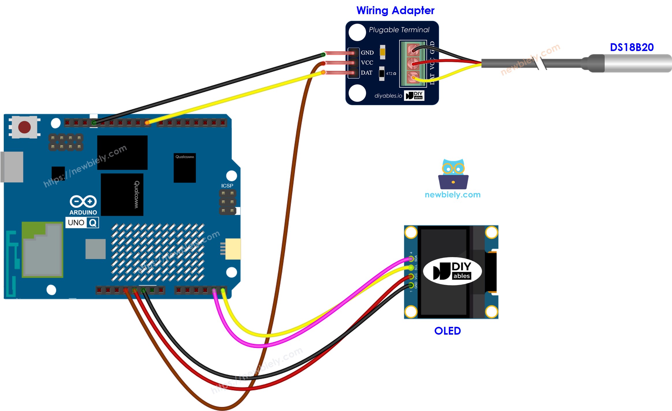 Arduino UNO Q Temperature Sensor OLED Wiring Diagram