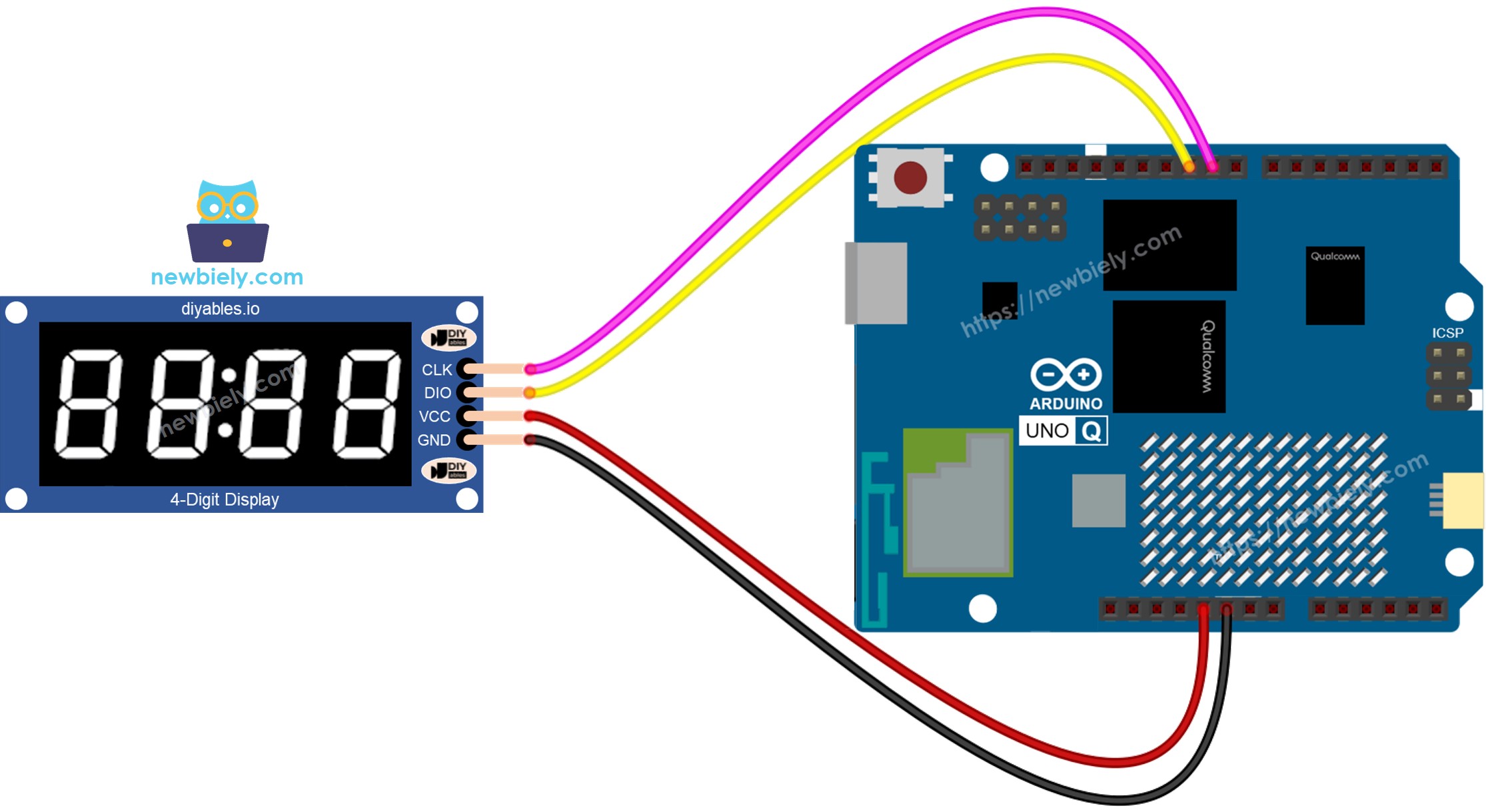 Arduino UNO Q TM1637 4-Stelliges 7-Segment-Display Verdrahtungsdiagramm