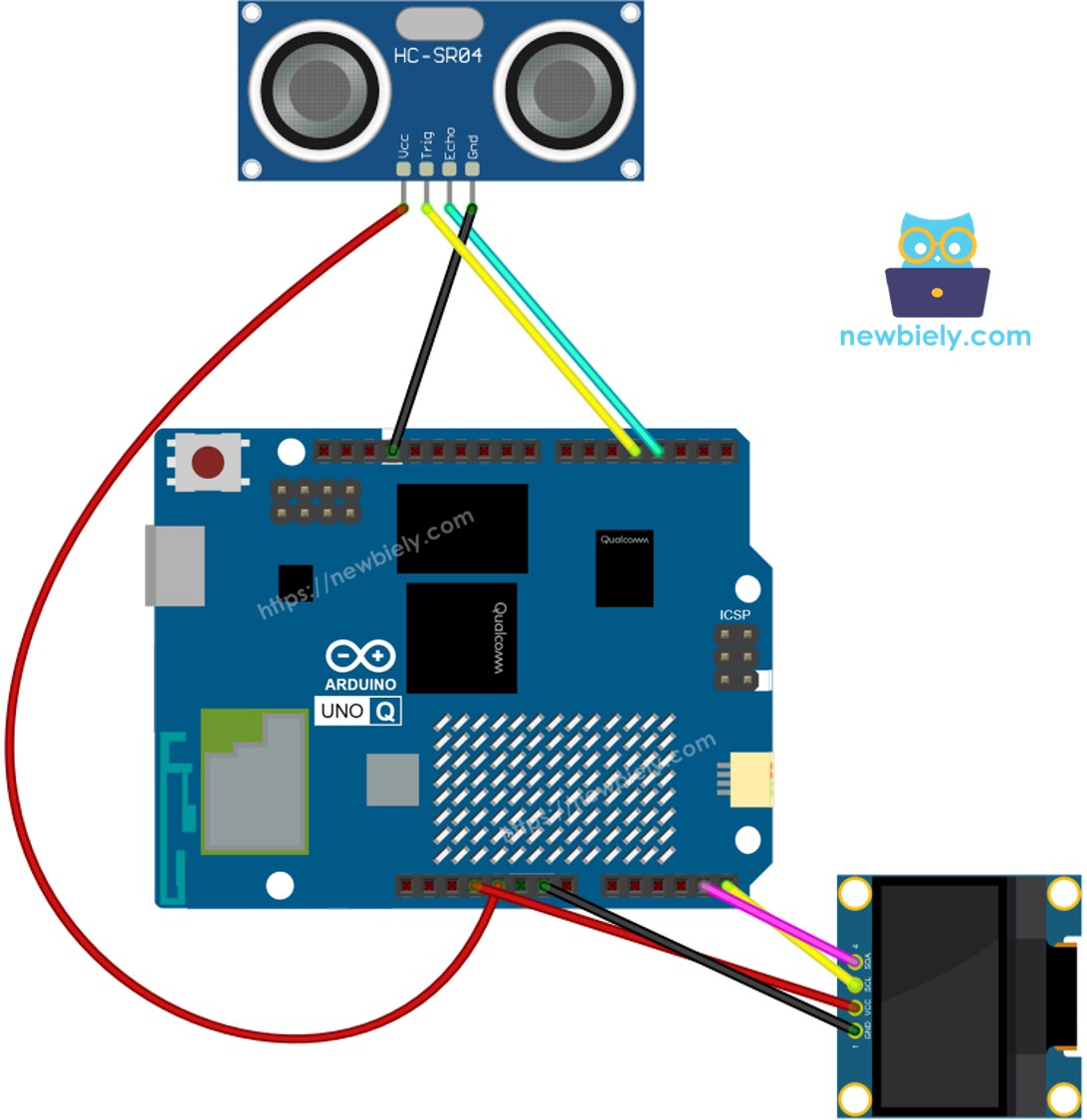 Arduino UNO Q Ultraschallsensor OLED Schaltplan