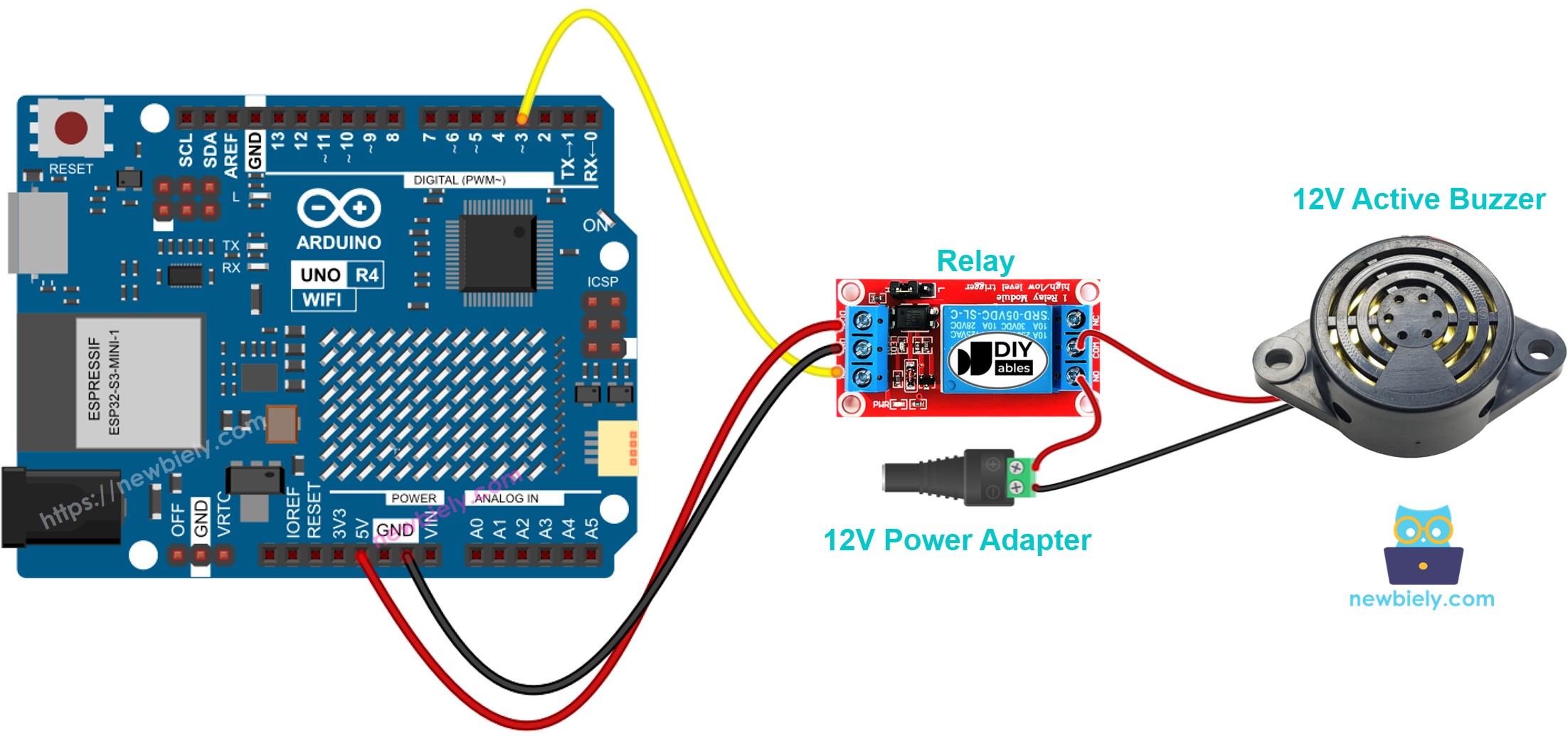 Arduino UNO R4 12V Aktiver Buzzer Verdrahtungsdiagramm