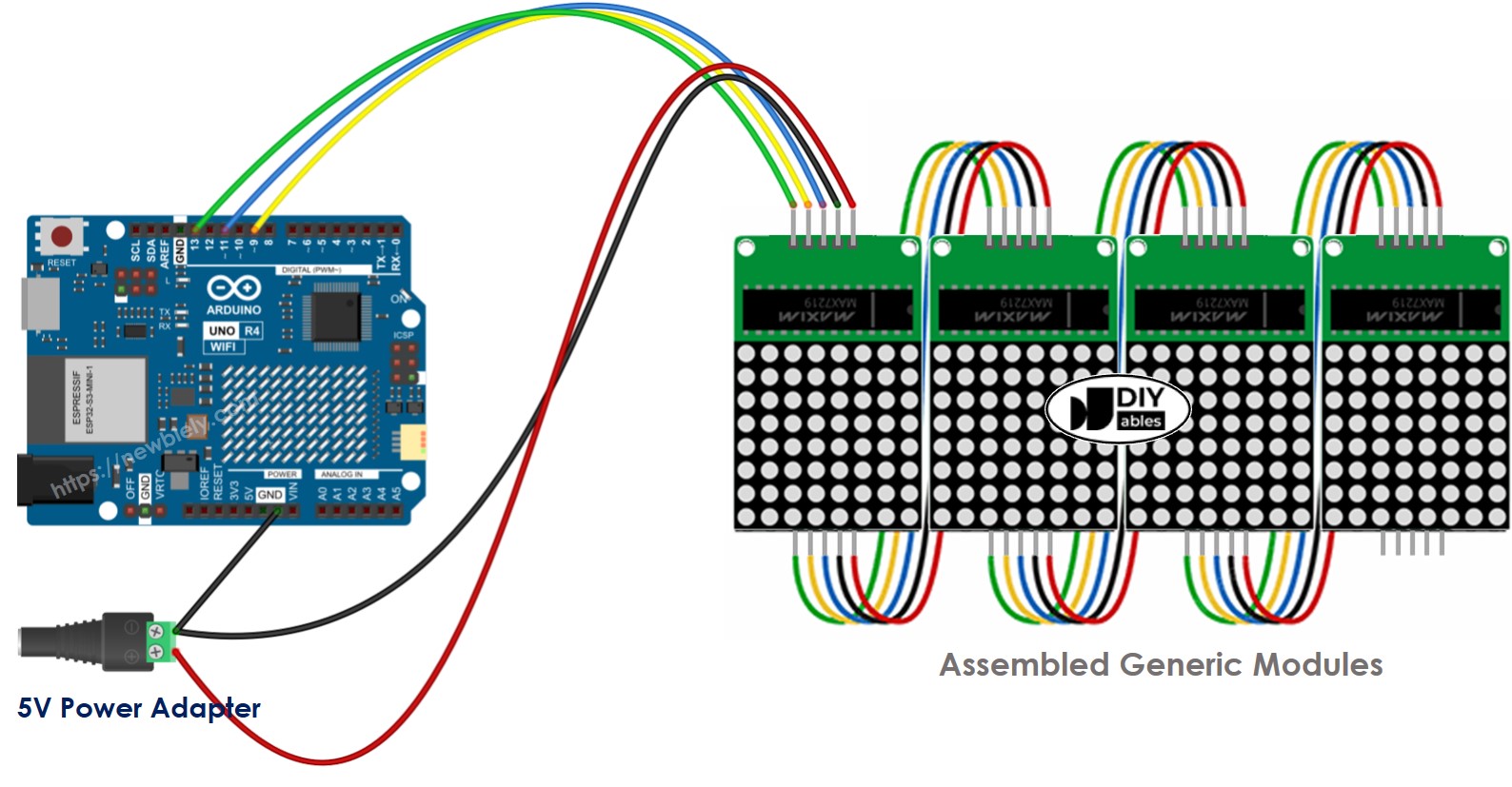 Arduino UNO R4 32×8 LED-Matrix-Verkabelungsdiagramm