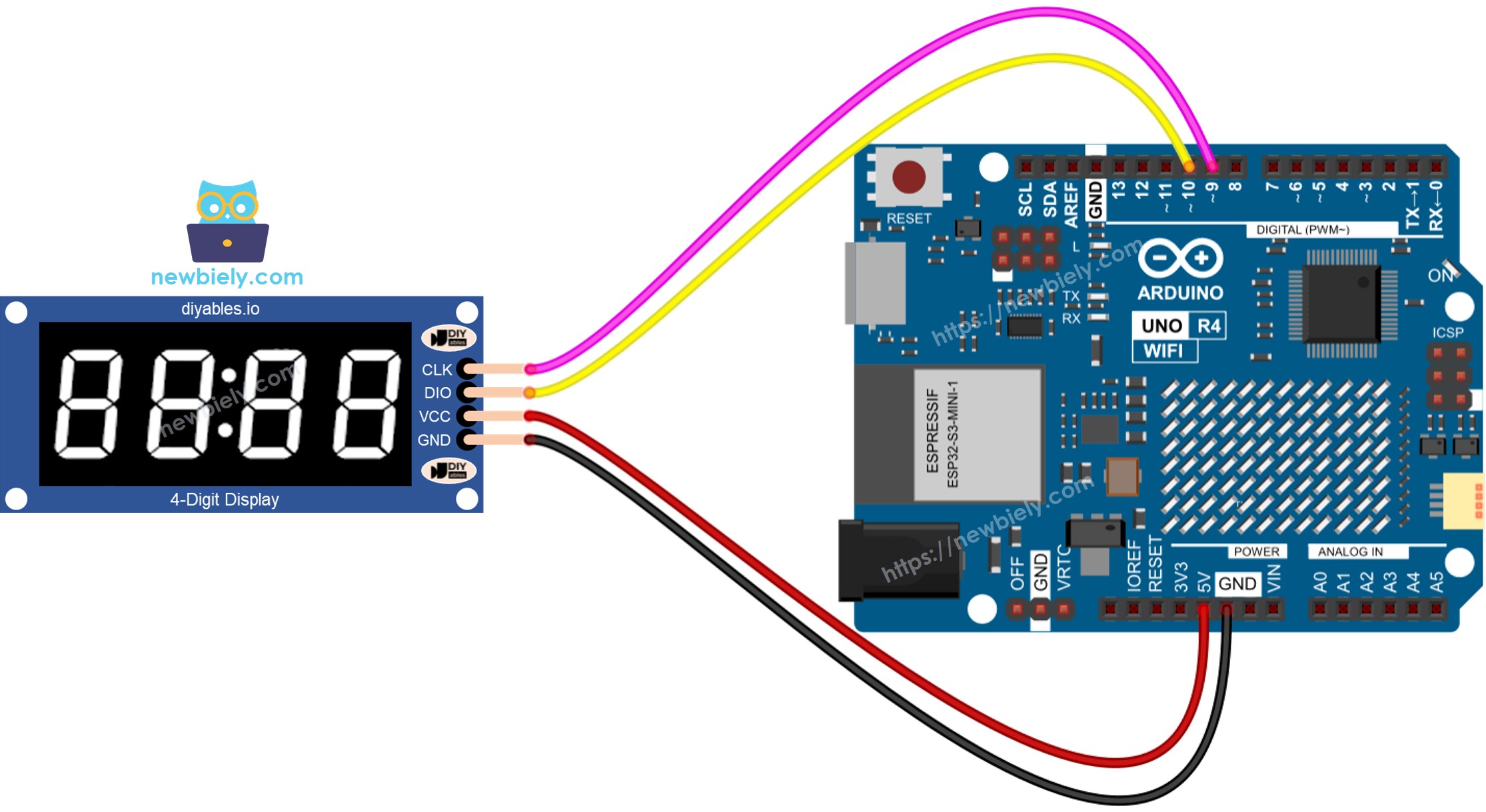 Arduino UNO R4 TM1637-Modul Verdrahtungsdiagramm