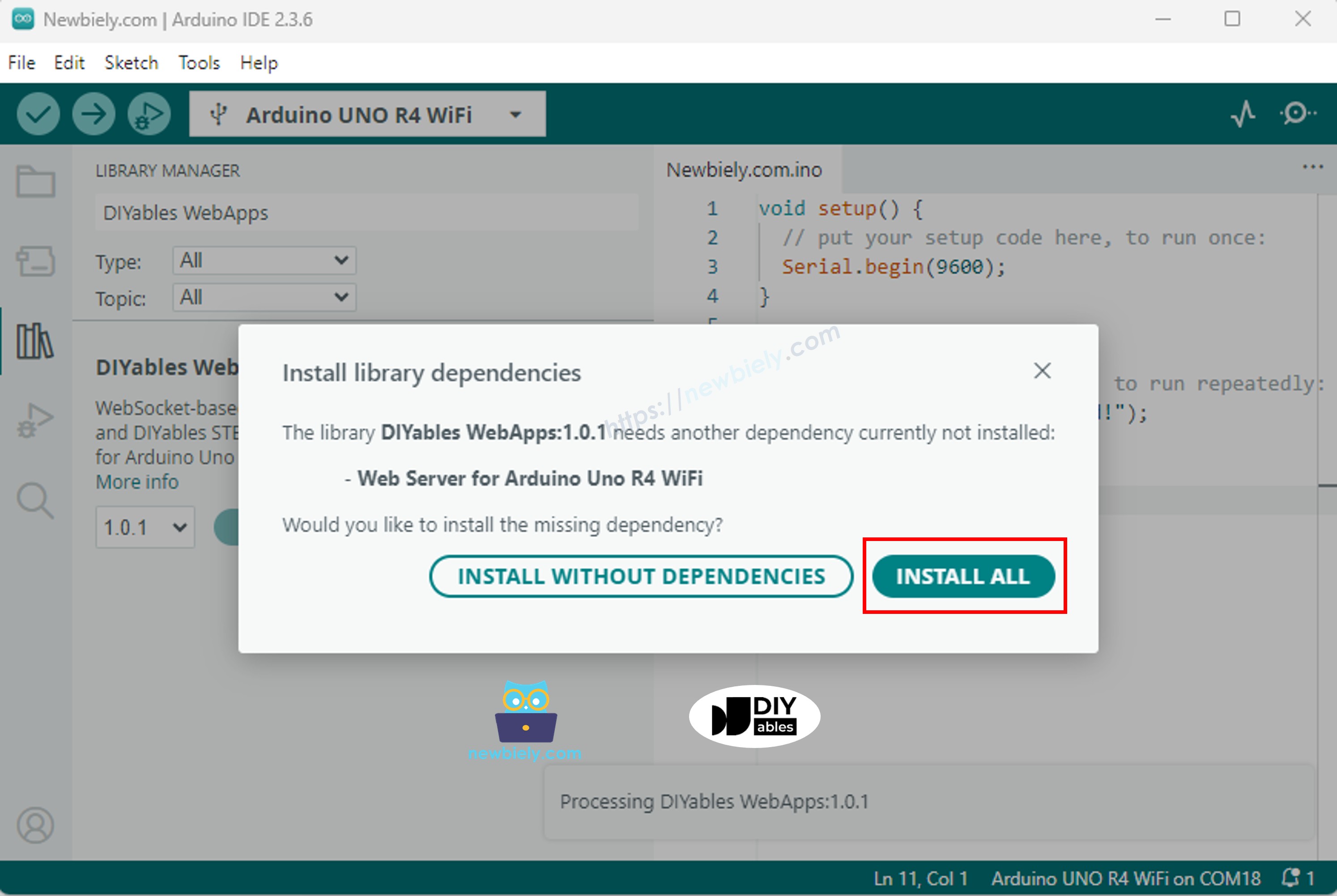 Arduino UNO R4 DIYables Web-Apps-Abhängigkeit