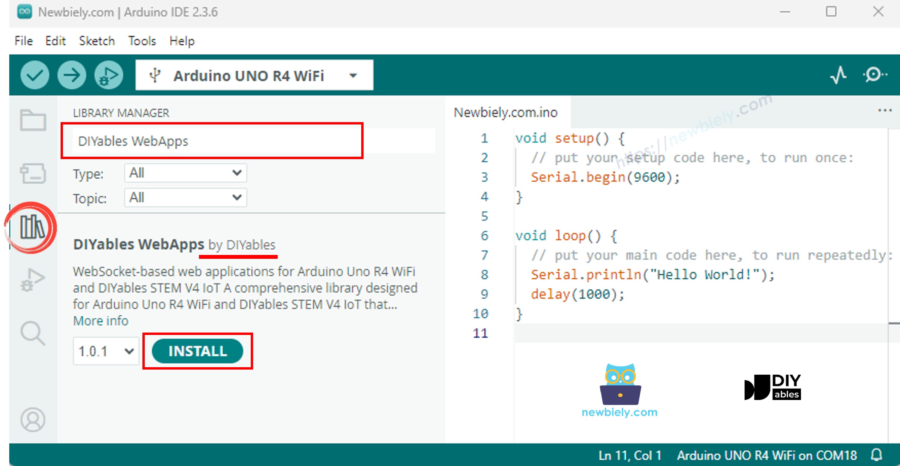 Arduino UNO R4 DIYables WebApps-Bibliothek