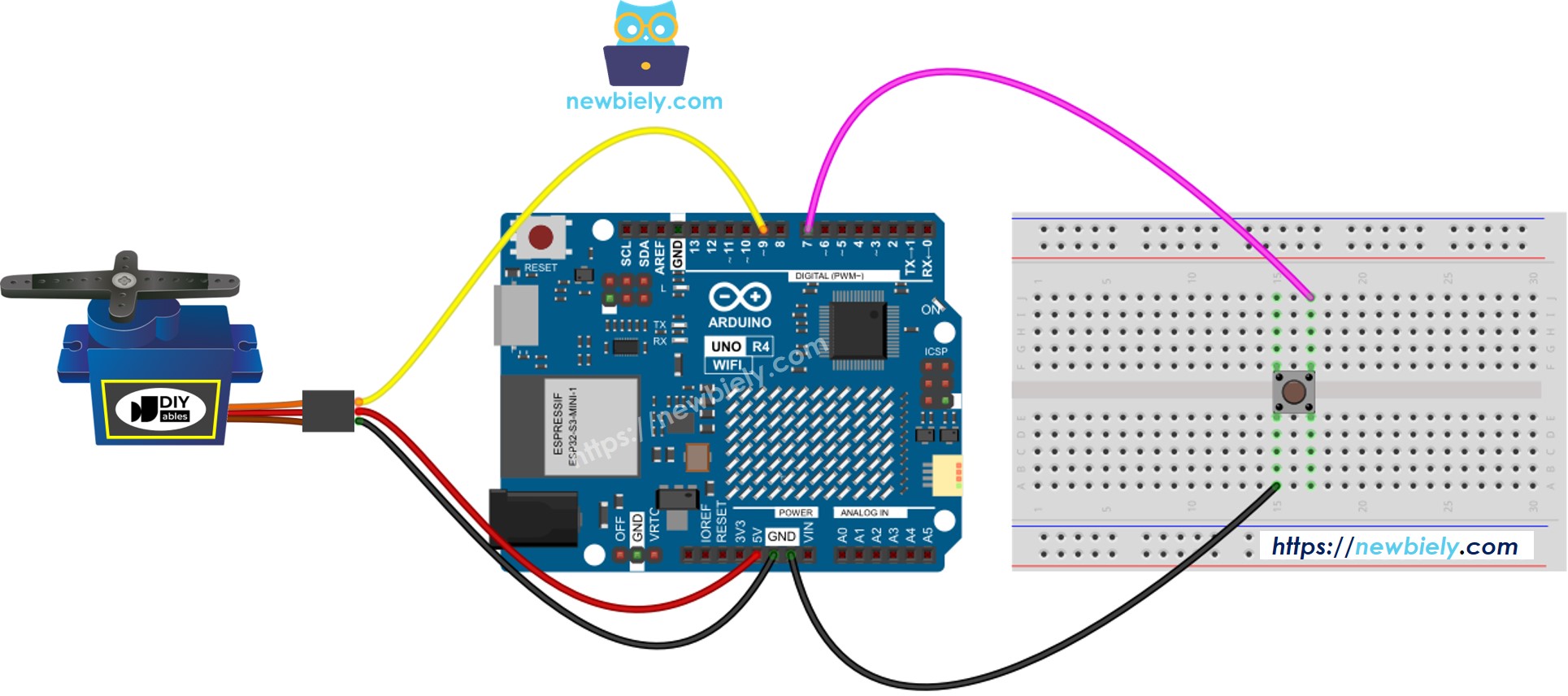 Arduino UNO R4 Taster-Servomotor-Verdrahtungsdiagramm