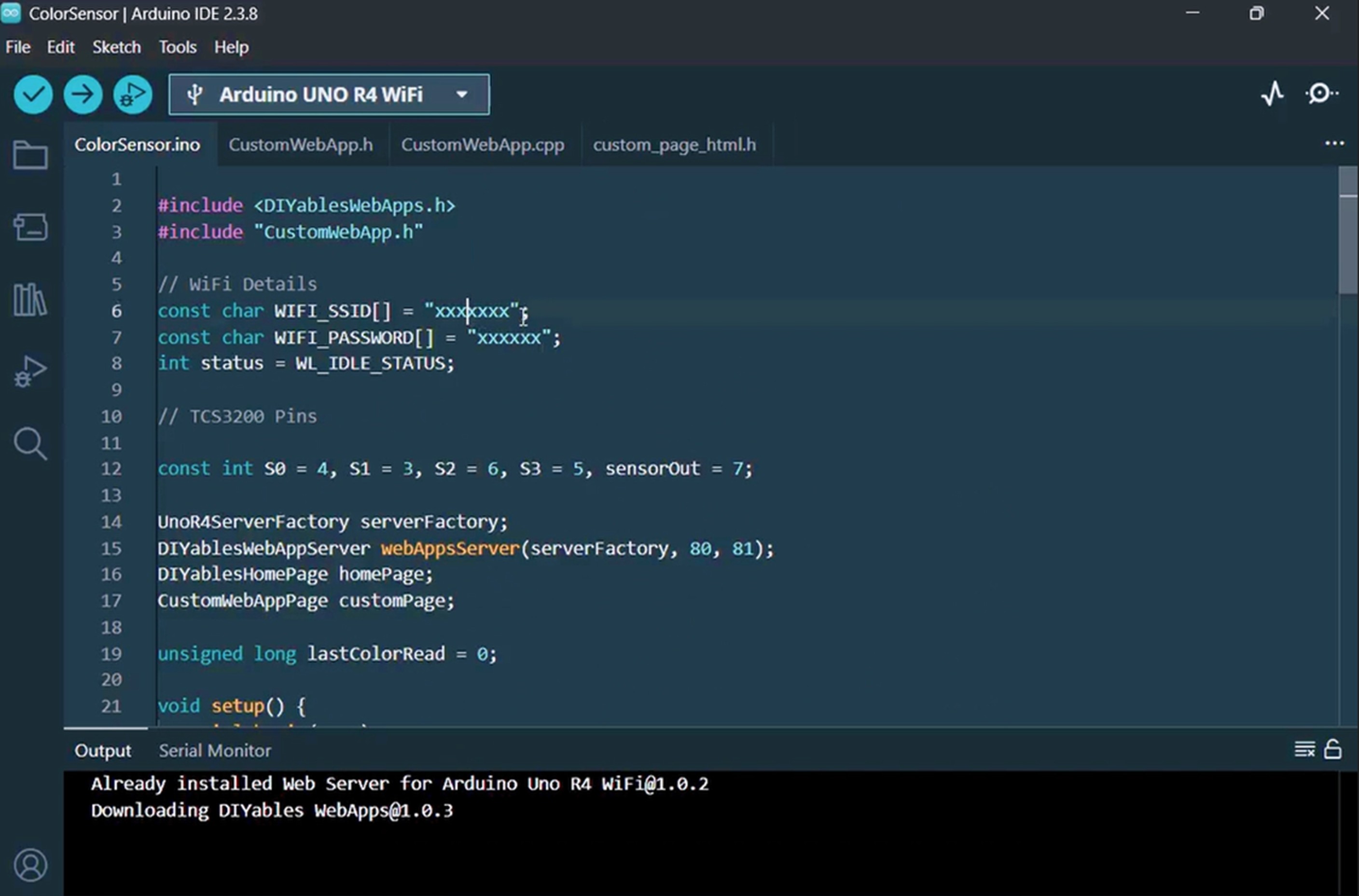 Arduino UNO R4 Farbsensor Web App Projektdateien in Arduino IDE