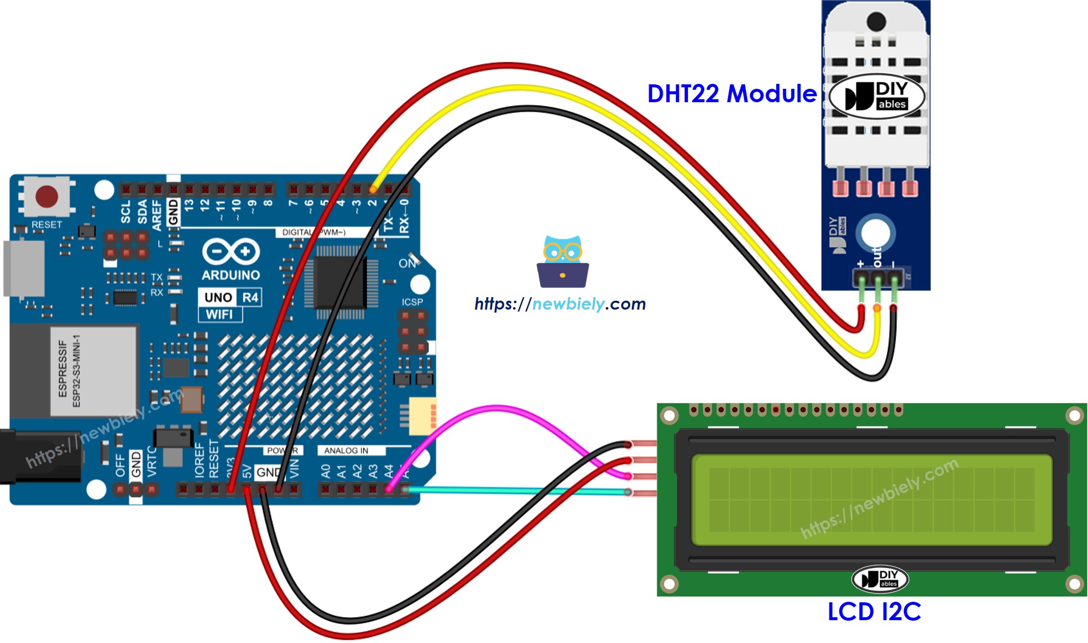 Arduino UNO R4 DHT22 LCD-Schaltplan