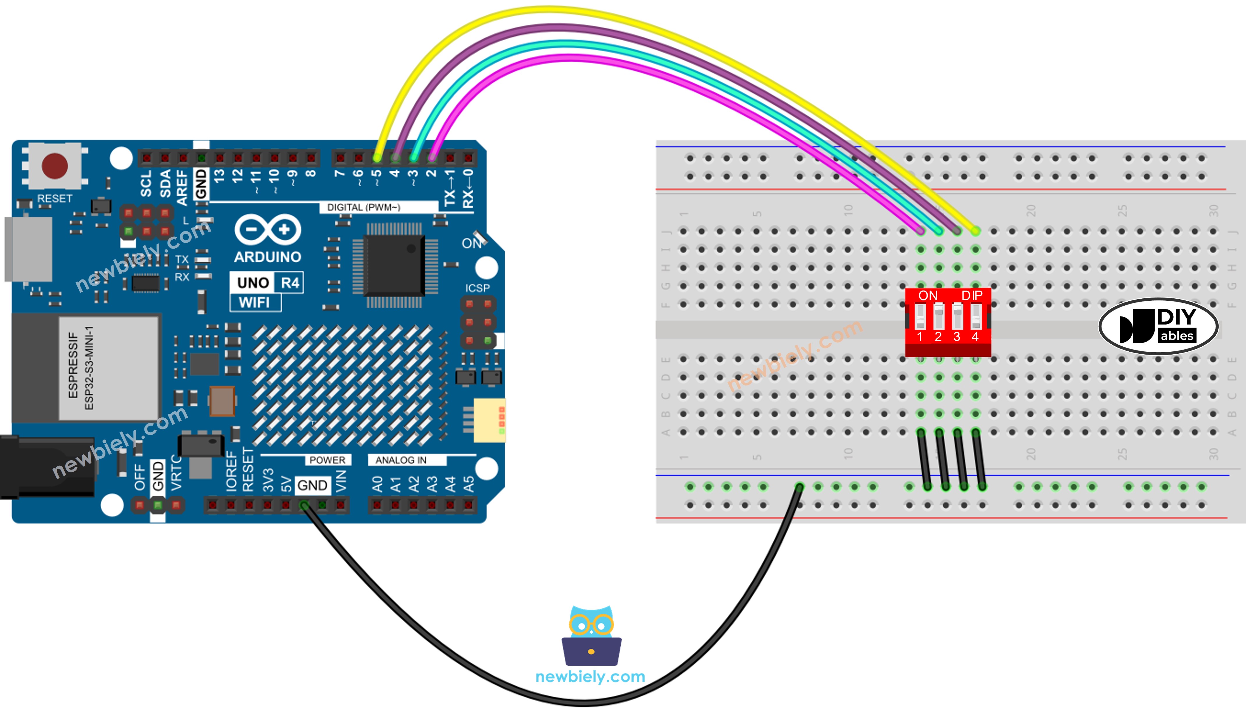 Arduino UNO R4 DIP-Schalter Verdrahtungsdiagramm