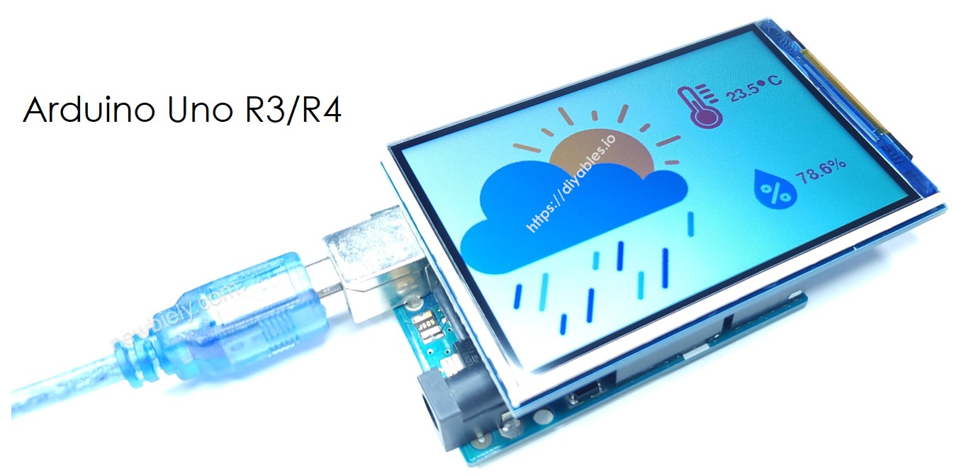 Arduino UNO R4 zeigt mehrere Bilder auf dem TFT-LCD-Touch-Display.