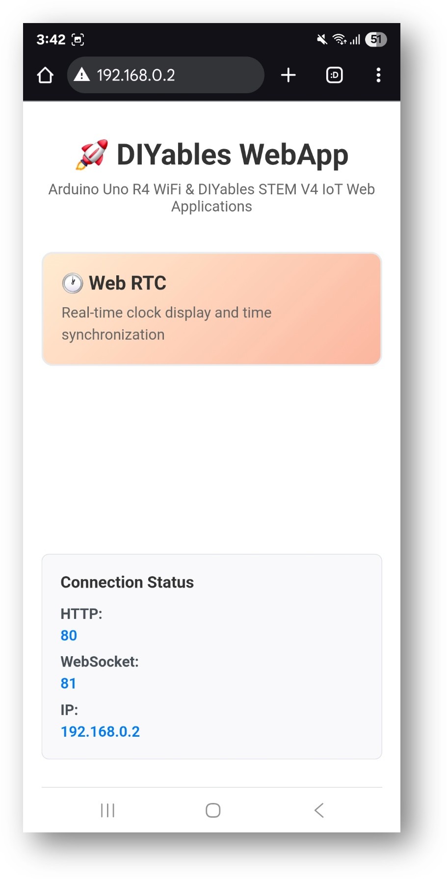 Arduino UNO R4 DIYables Web-App Startseite mit WebRTC-App