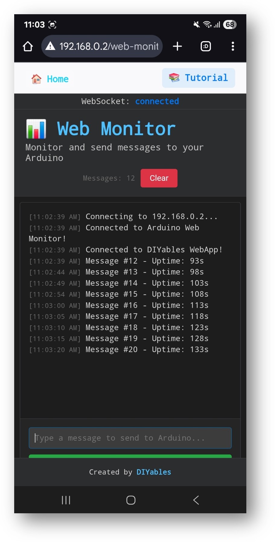 Arduino UNO R4 DIYables Web-App Web-Monitor-App
