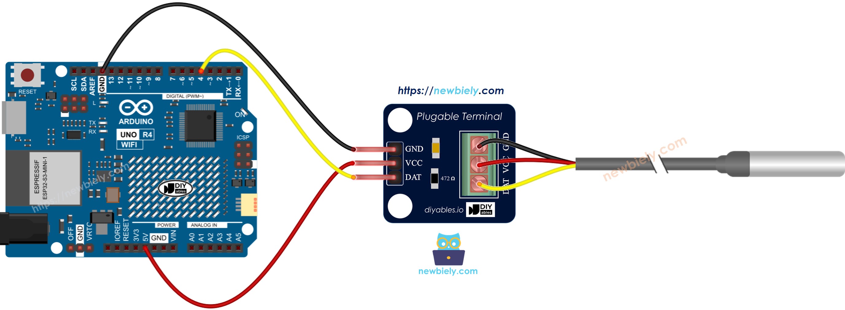 Arduino UNO R4 DS18B20 Schaltplan