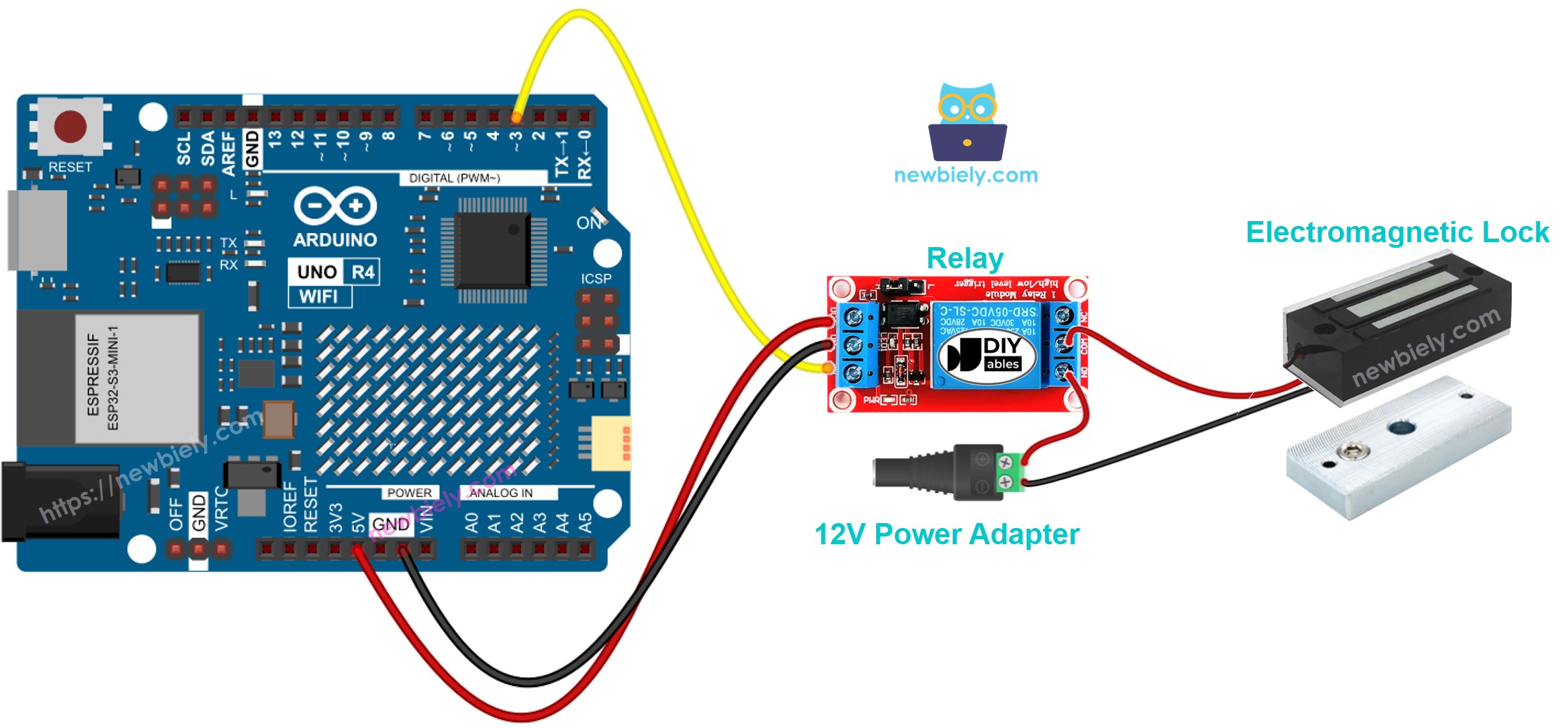 Arduino UNO R4 elektromagnetisches Türschloss-Schaltdiagramm