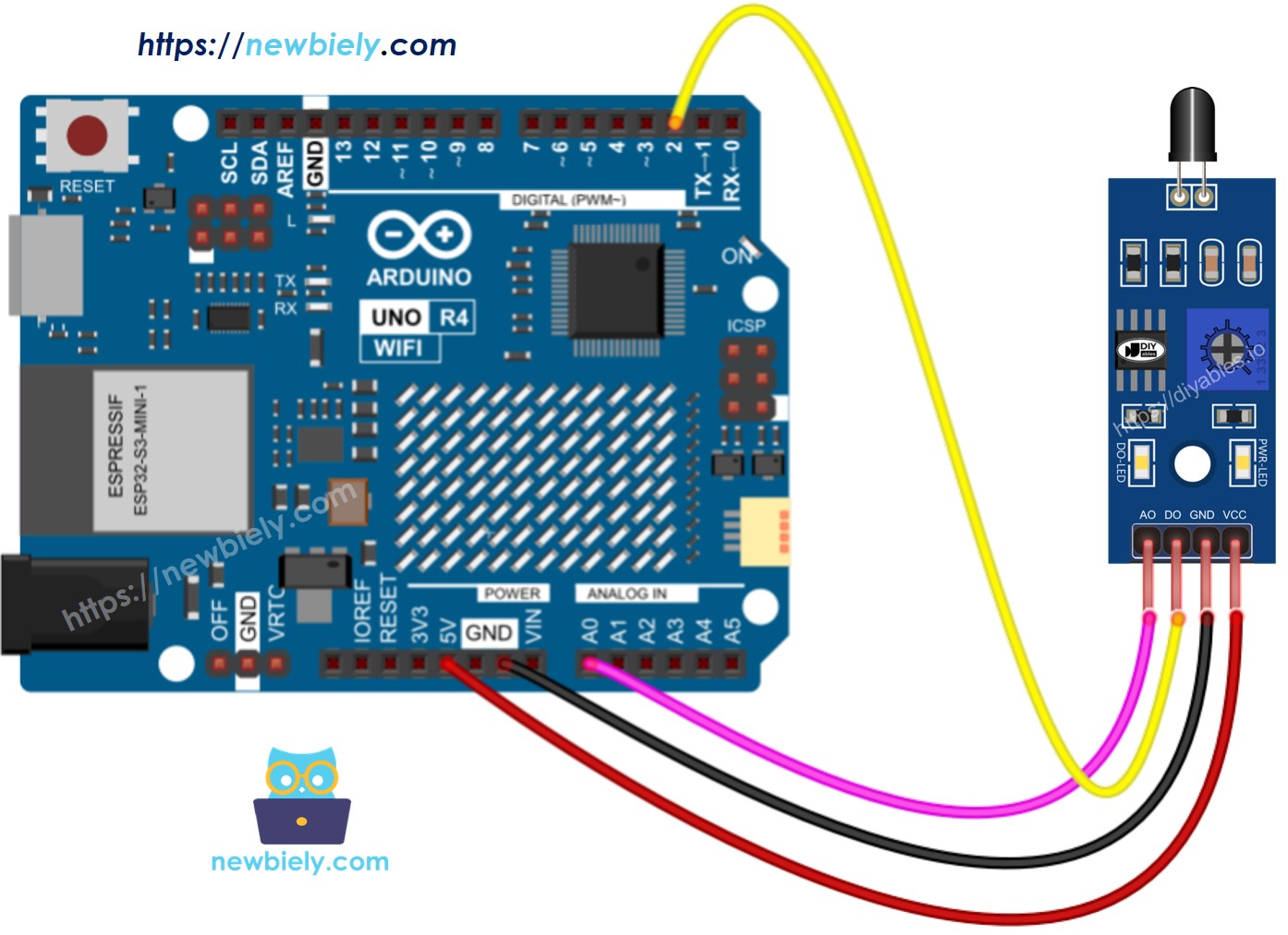 Arduino UNO R4 Flammensensor-Schaltplan