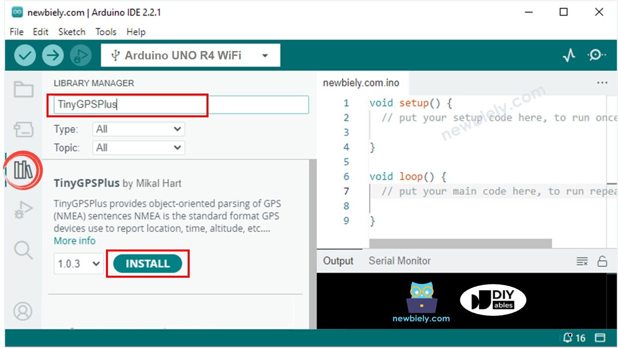 Arduino UNO R4 TinyGPS++-Bibliothek