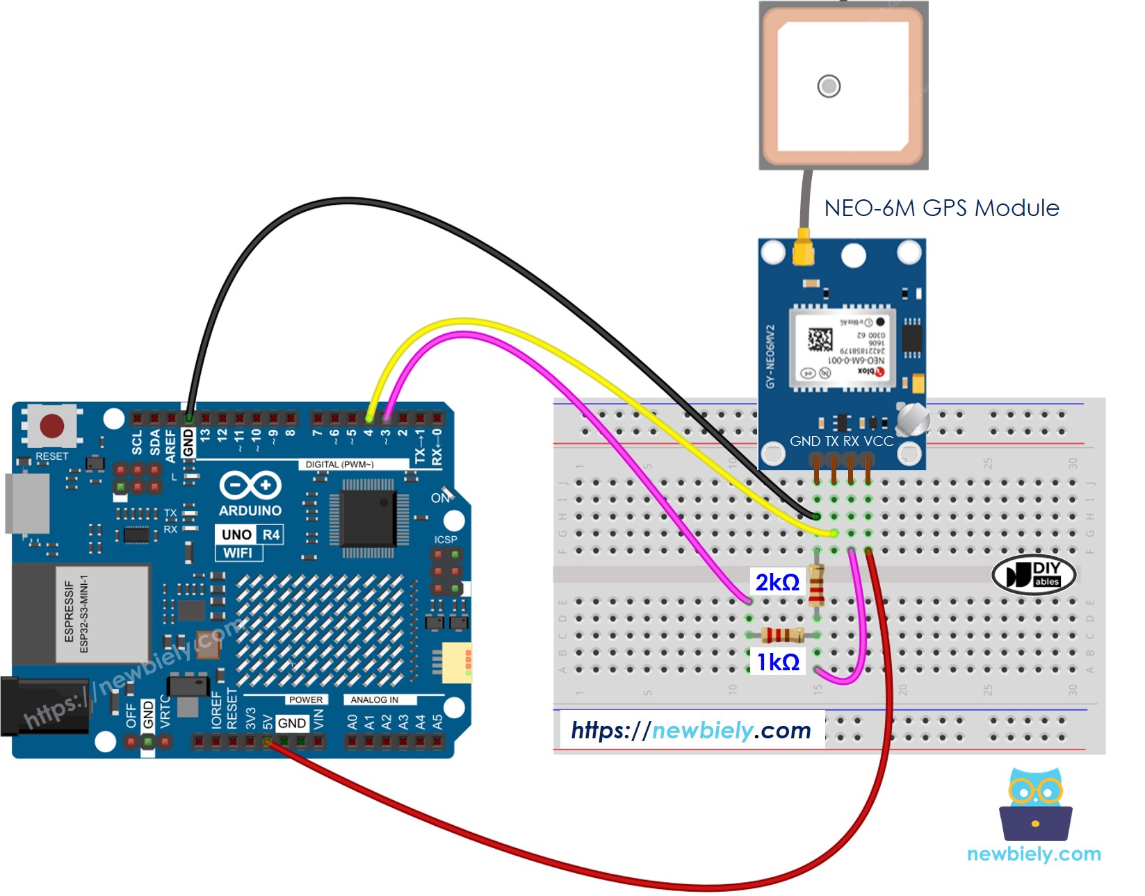 Arduino UNO R4 GPS Verdrahtungsdiagramm