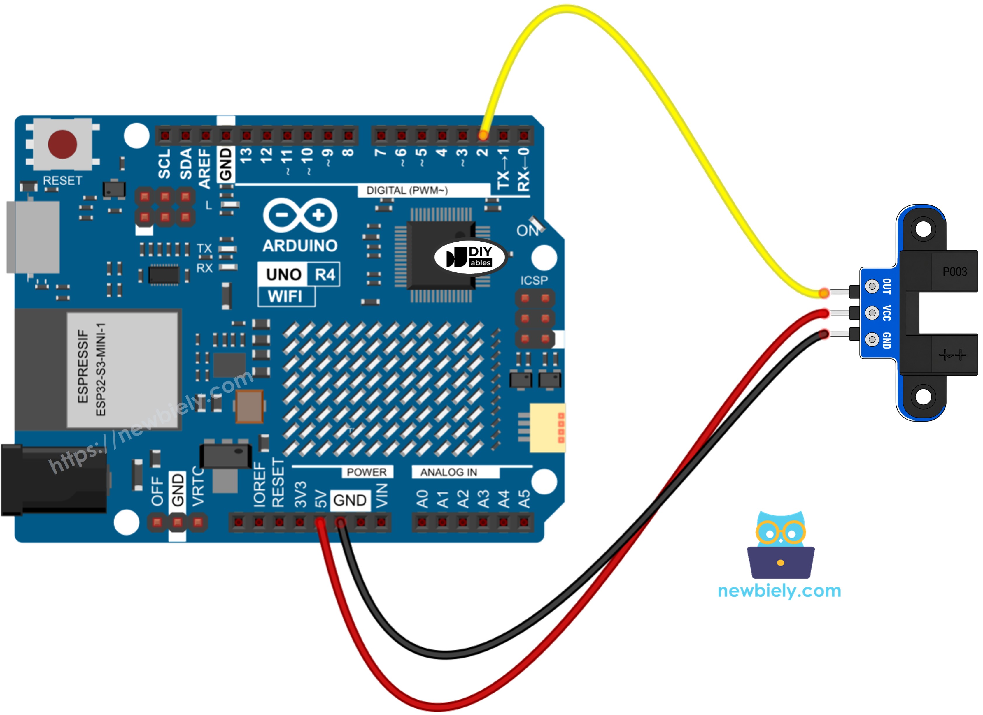 Arduino UNO R4 Schaltplan mit IR-Gabellichtschranke