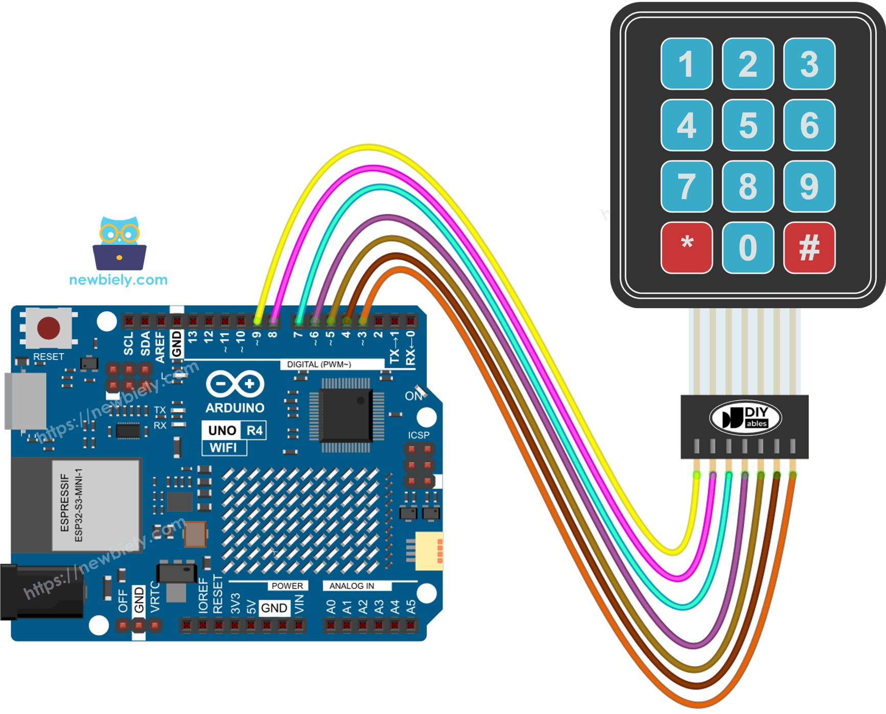 Arduino UNO R4 3x4-Tastatur Verdrahtungsdiagramm