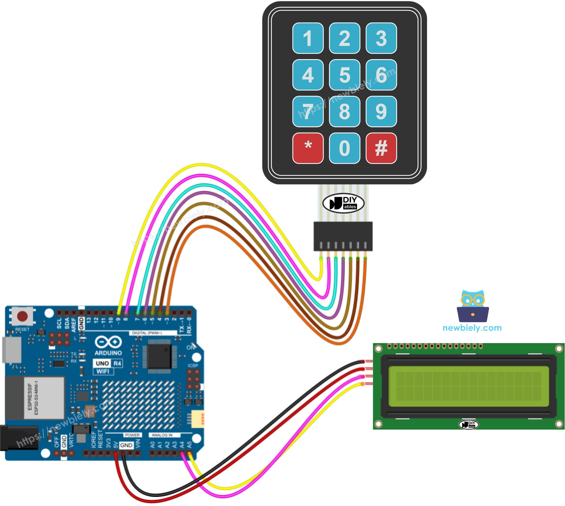 Arduino UNO R4 Tastatur-LCD-Verdrahtungsdiagramm