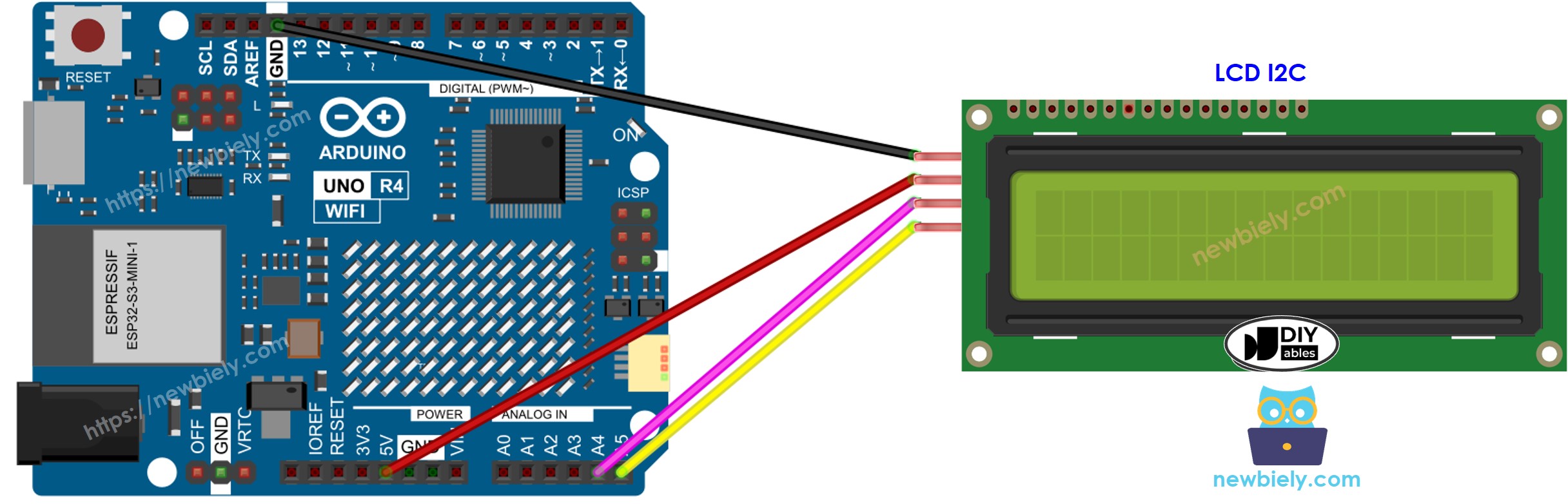 Arduino UNO R4 LCD I2C Verdrahtungsdiagramm