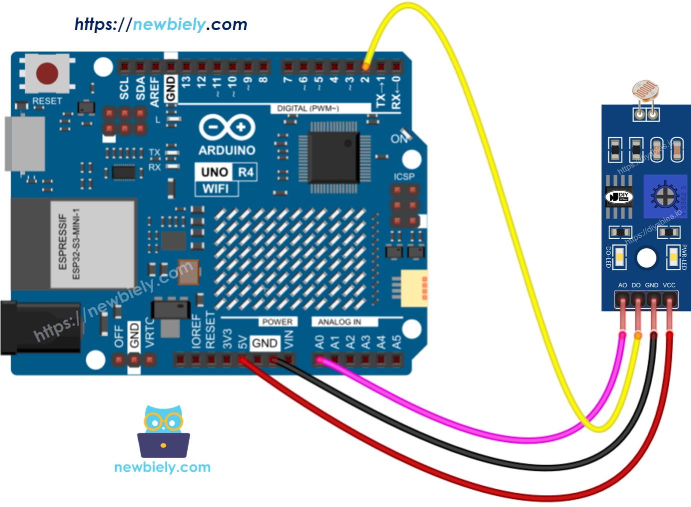 Arduino UNO R4 LDR-Lichtsensor-Modul Verdrahtungsdiagramm