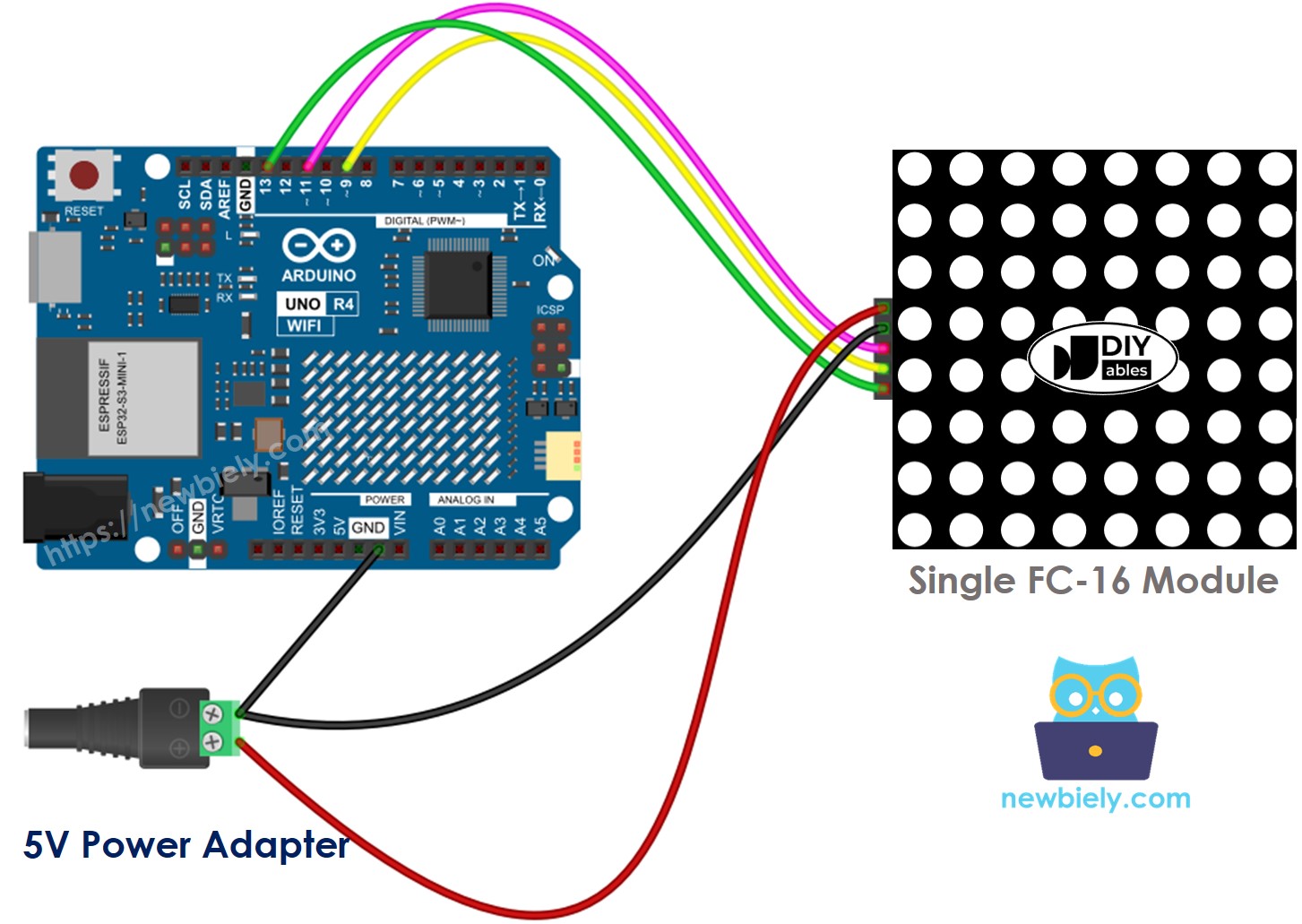 Arduino UNO R4 8x8-LED-Matrix FC-16 Verdrahtungsdiagramm