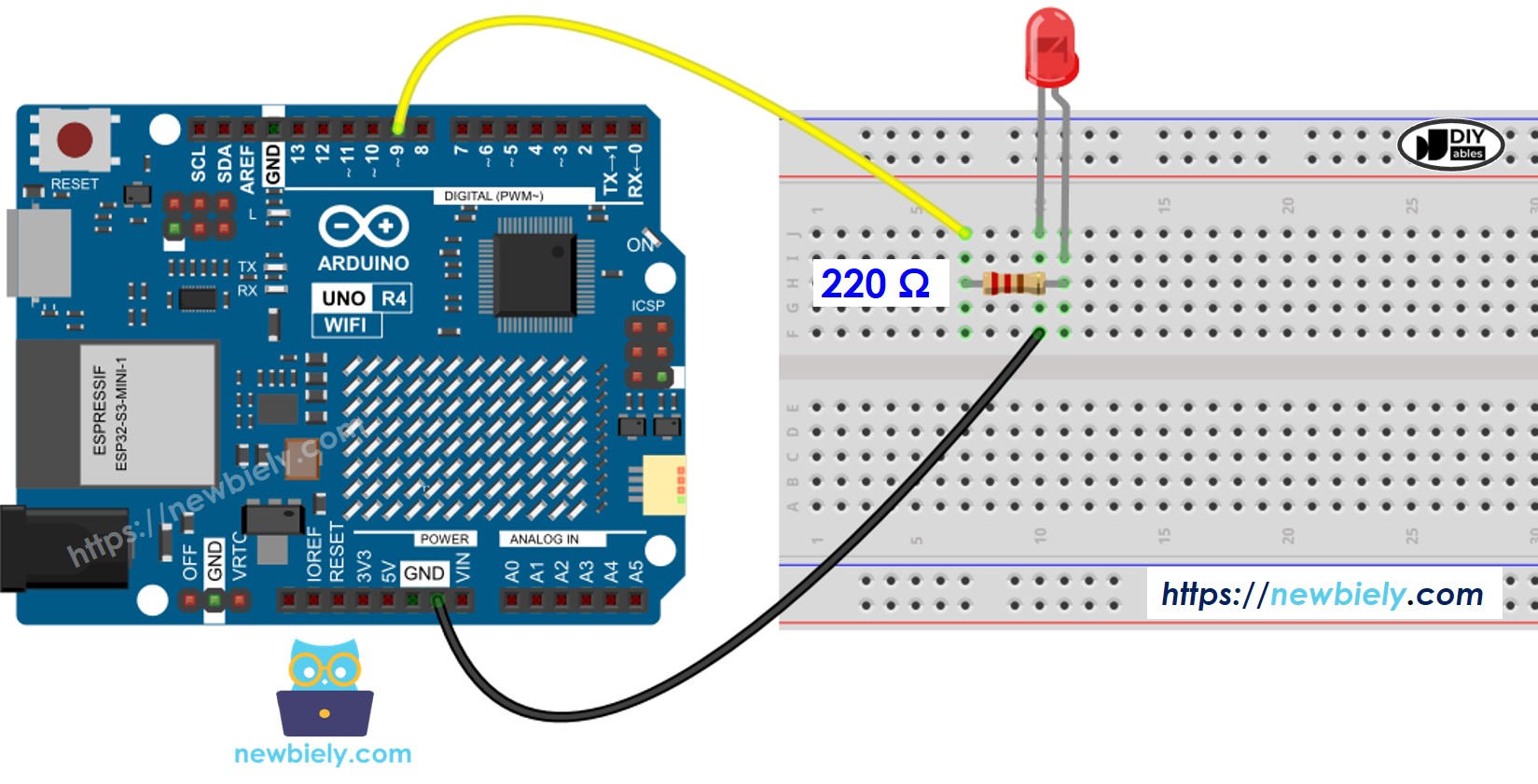 Arduino UNO R4 LED-Verdrahtungsdiagramm