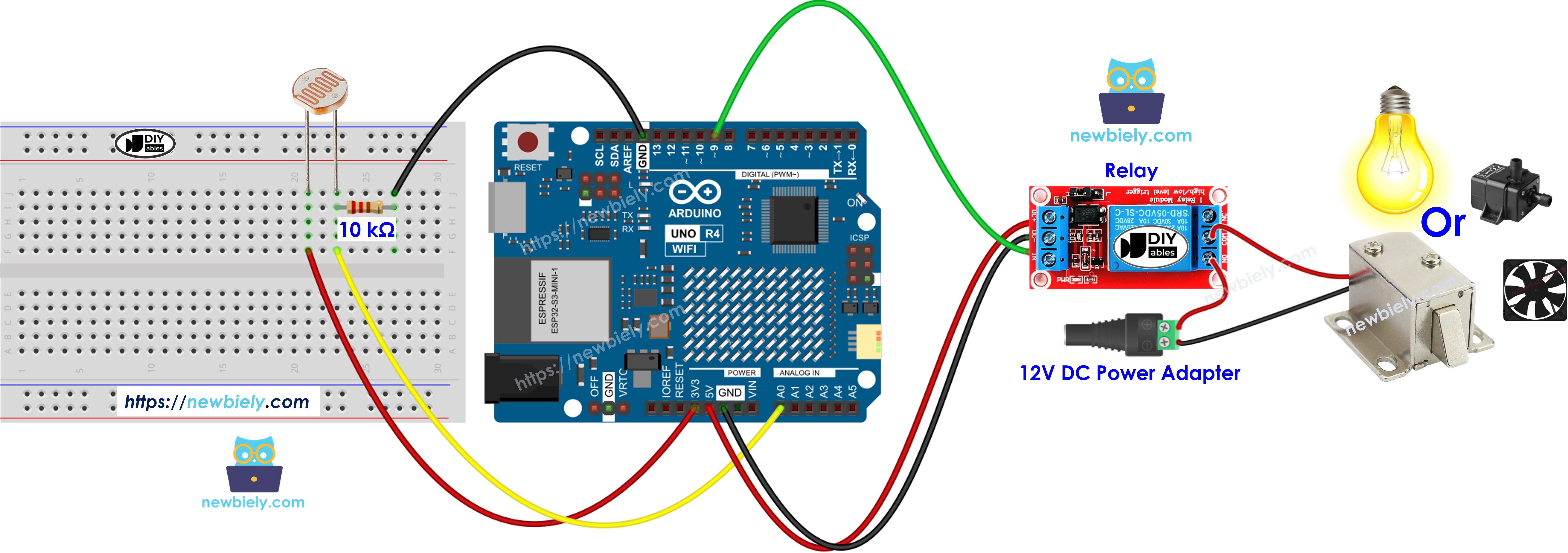 Arduino UNO R4 Lichtsensor-Relais-Verdrahtungsdiagramm
